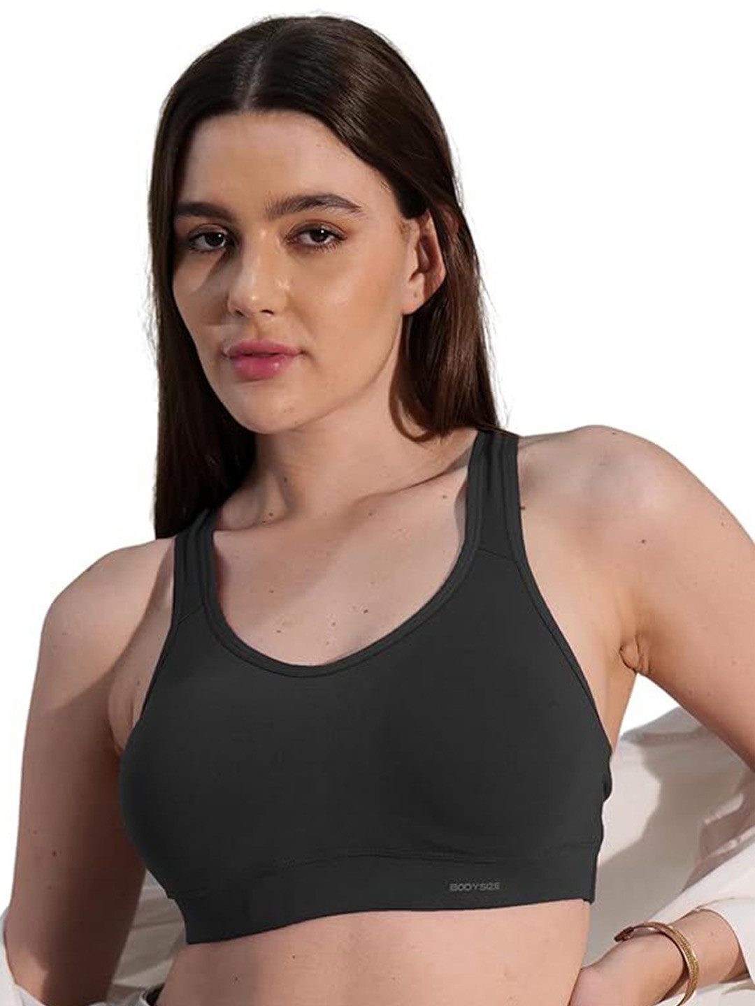 BODYSIZE Women Padded Sports Bra Demi Cup, Racerback Wire-FreeSoft Cotton Lycra