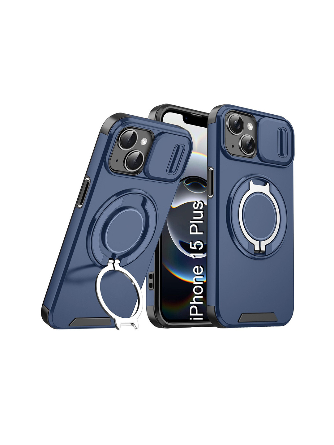 Luxury Kase Shockproof iPhone 15 Plus Magnetic Back Case with Slide Camera Cover