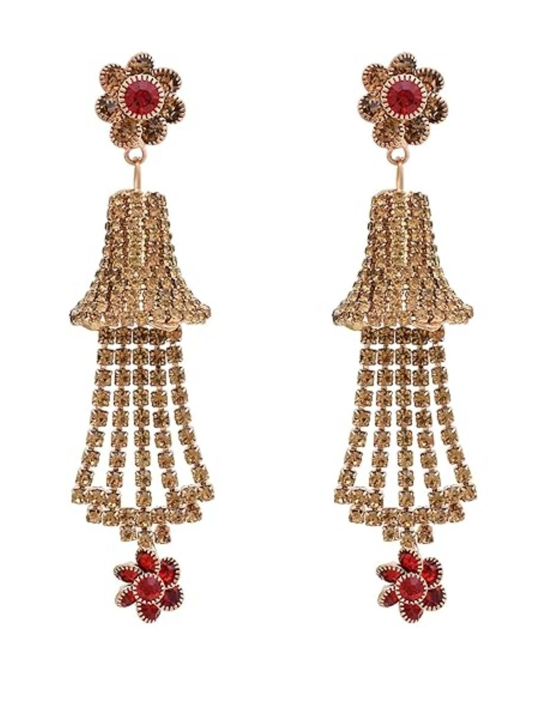 Gold plated Lavish CZ studded Multi tassled (Jhalar) Wedding Jhumki Earring