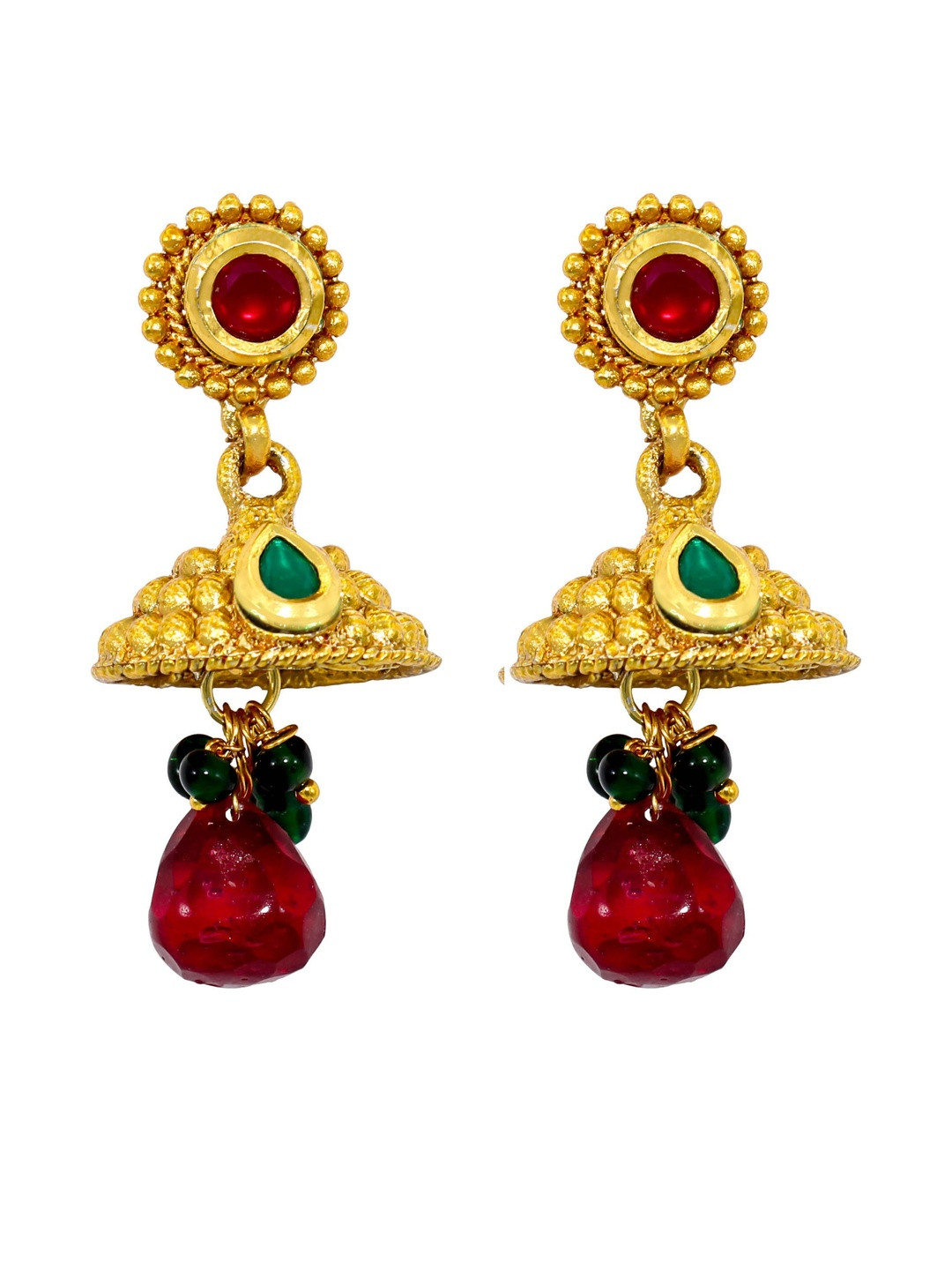 Gold Plated Kundan Meenakari Red Drop Jhumka Jhumki for Women Traditional
