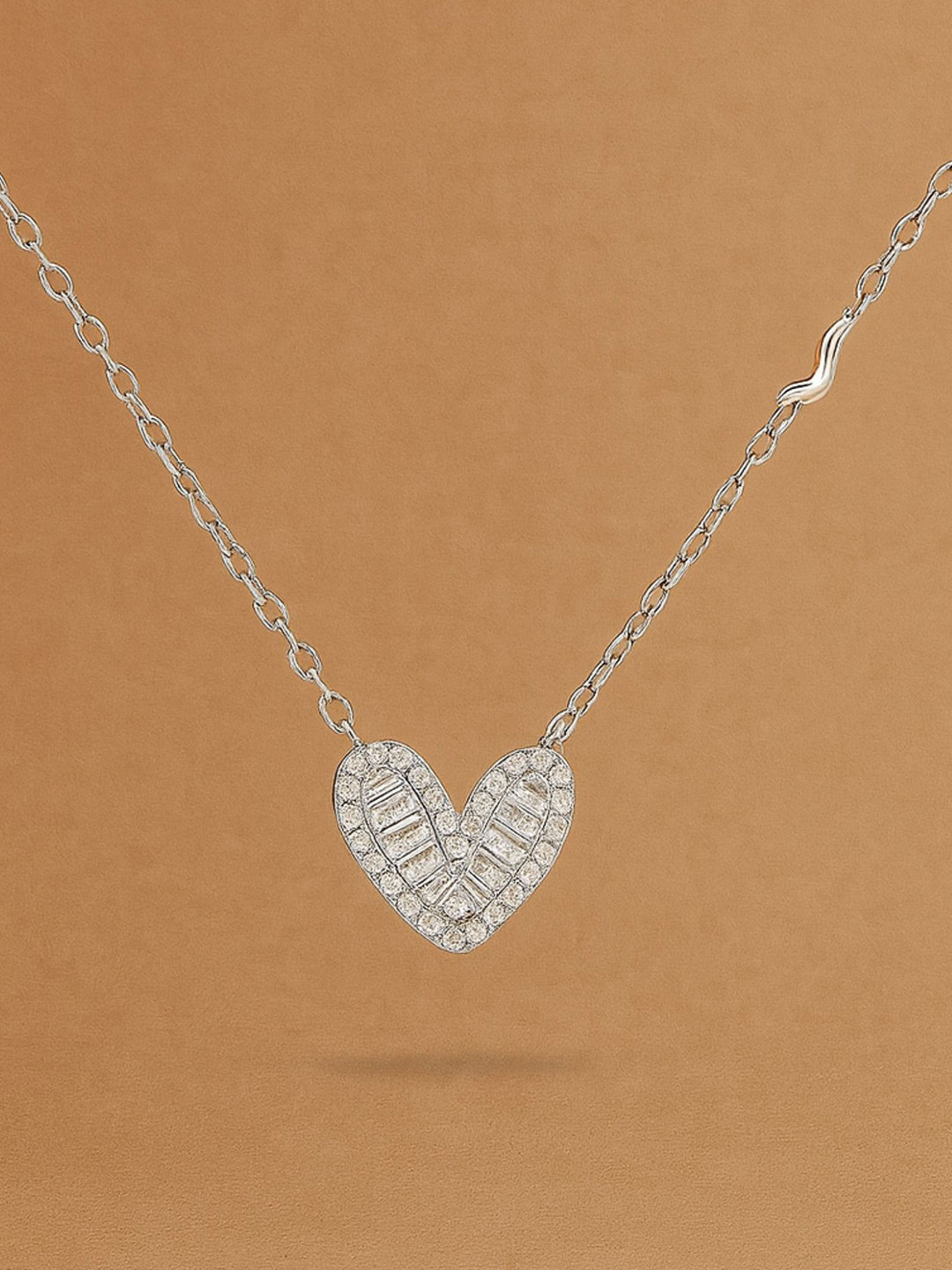Tora Sterling 92.5 Sterling Silver Plated Cubic Zirconia Studded Minimal Necklace