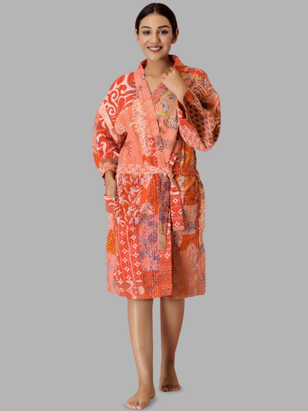 HANDICRAFT PALACE Printed Cotton Quilted Cotton Bathrobe