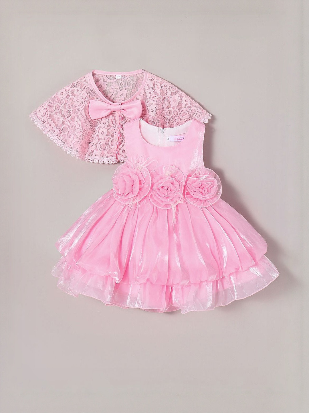 Rose Detail Dress with Lace Cape