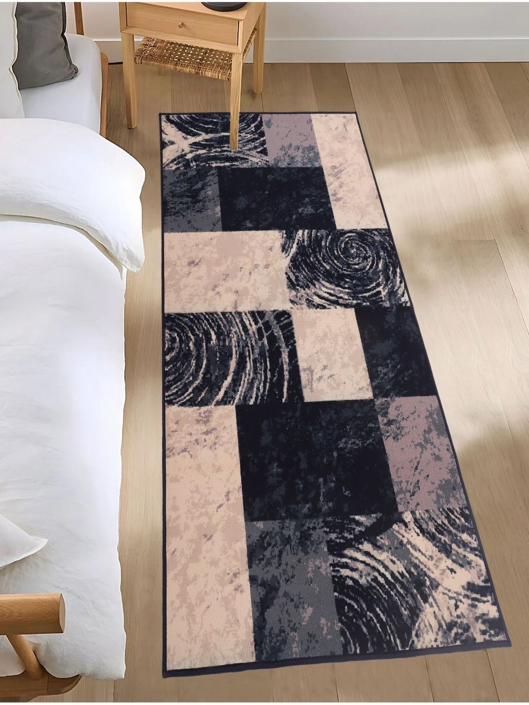 MODEFE Black & Beige Abstract-Printed Loop Pile Floor Runner