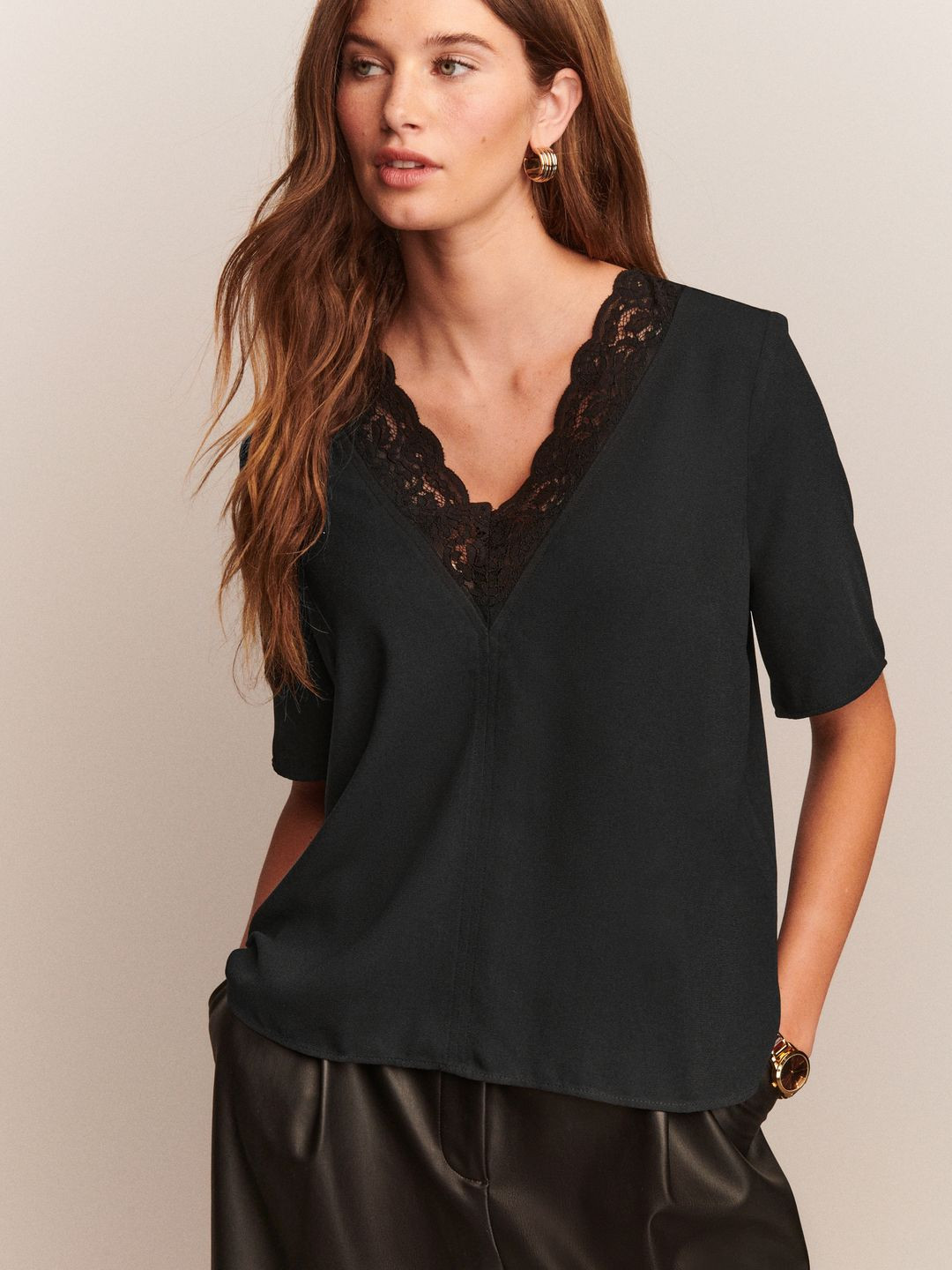 NEXT Lace Insert Detail Puff SleeveS Top