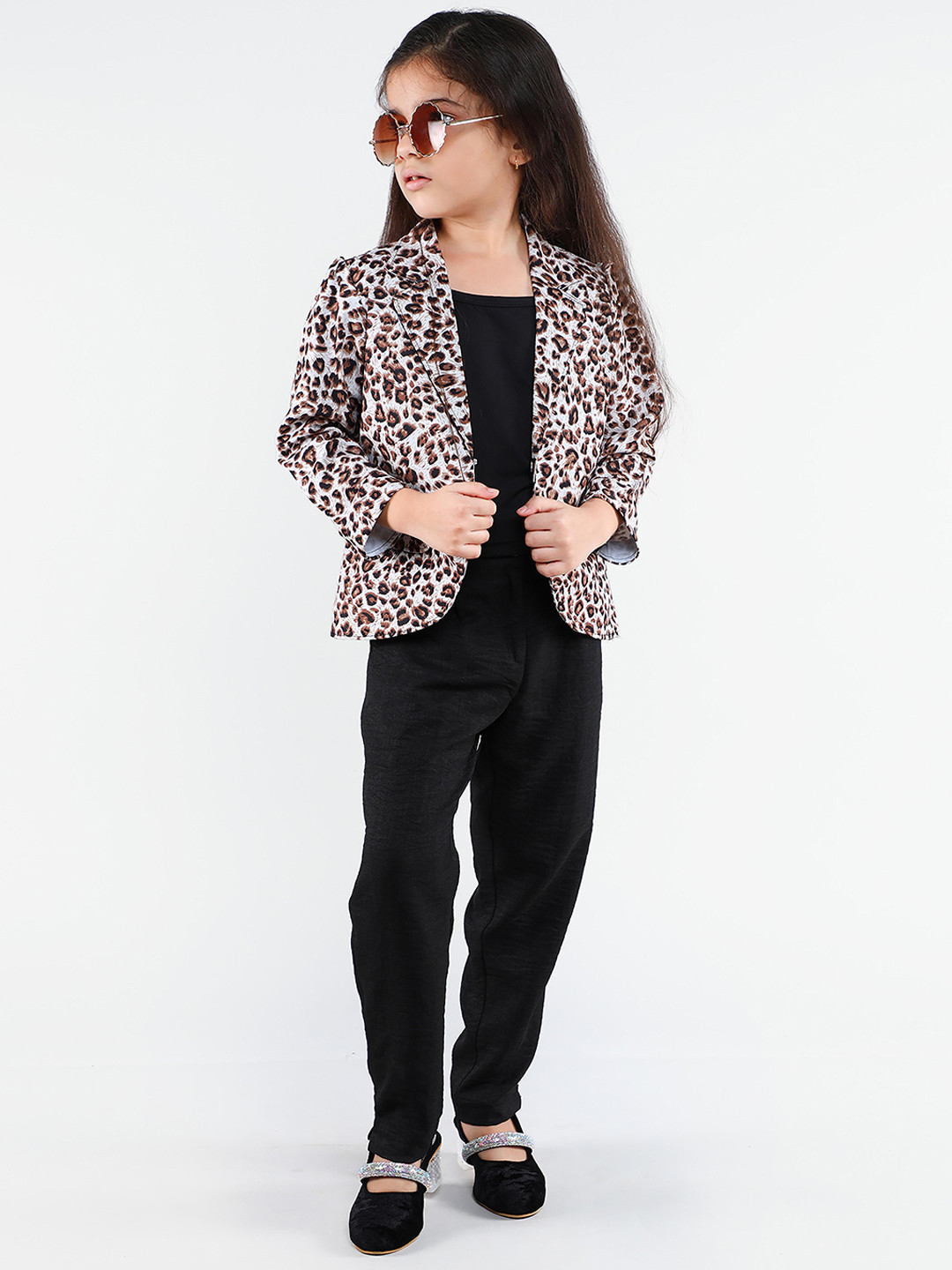 Ministitch Girls Printed Jacket & Top With Palazzos