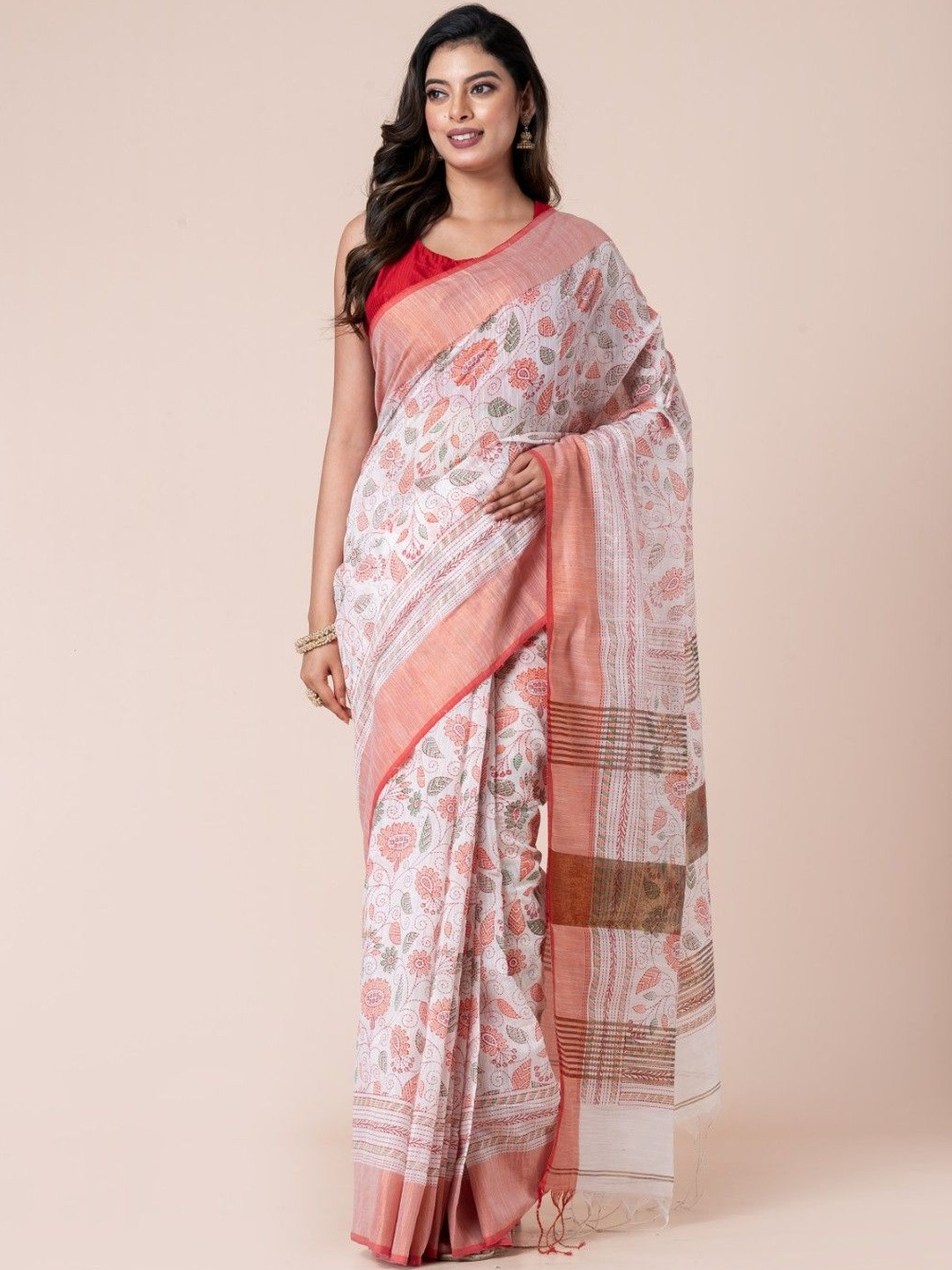 Durga Handloom Floral Kantha Print Saree