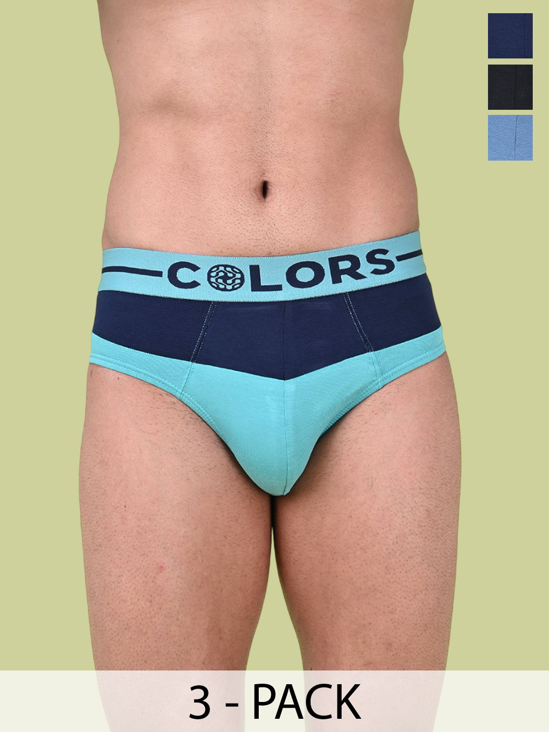 COLORS by Rupa Frontline Pack Of 3 Colourblocked Basic Briefs 802-DMntNv-NvAq-TealBlk