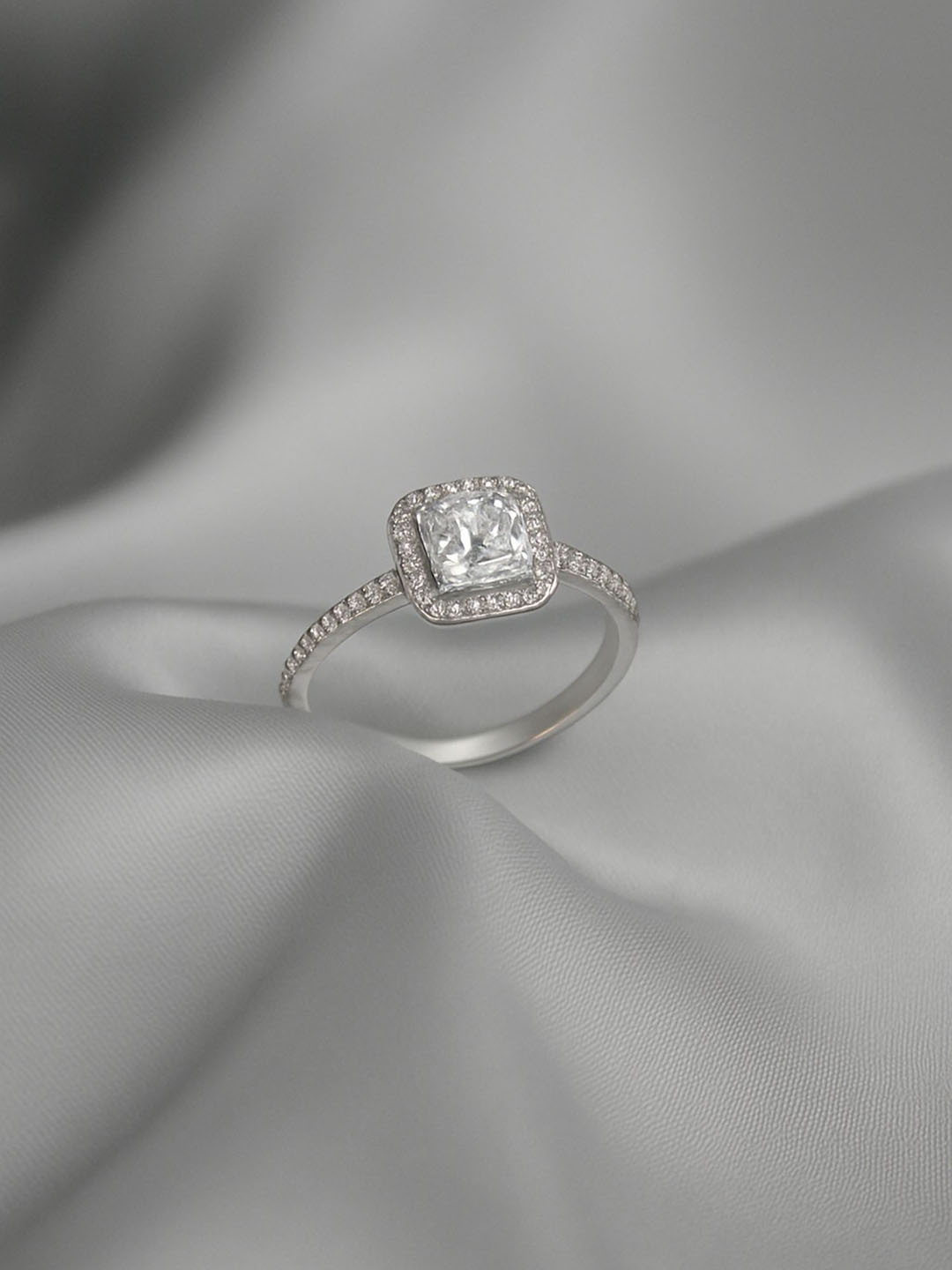 Tora Rhodium-Plated Cubic Zirconia Stone-Studded Finger Ring