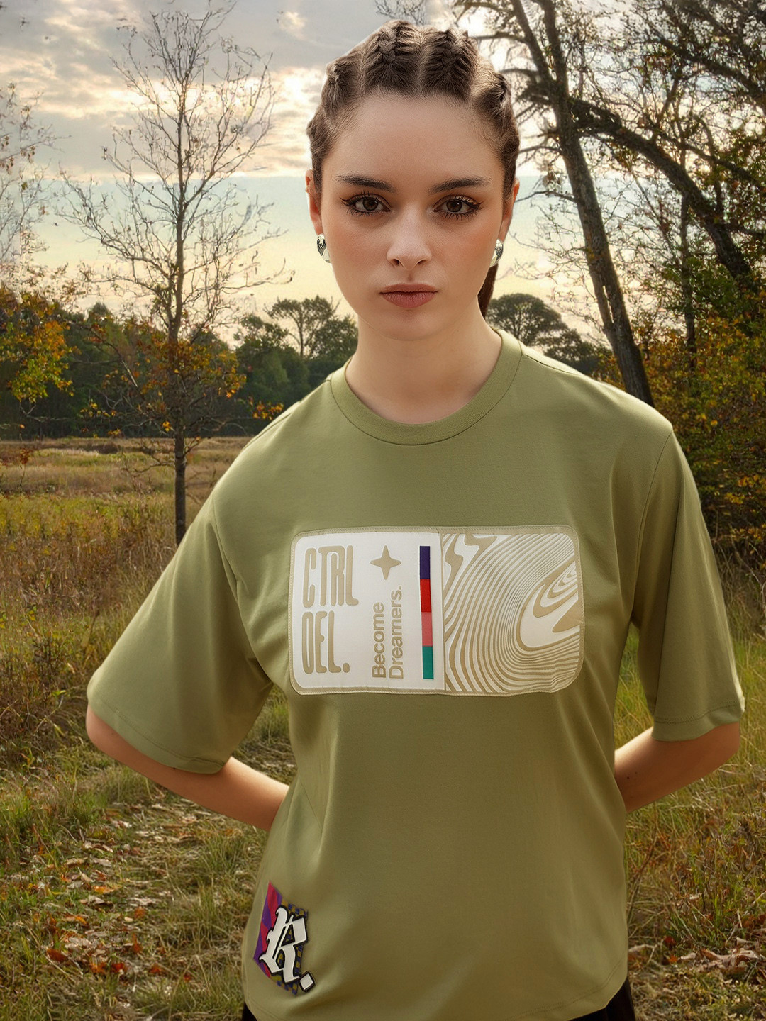 The Roadster Life Co. Typography Printed Applique Detail Oversized T-shirt