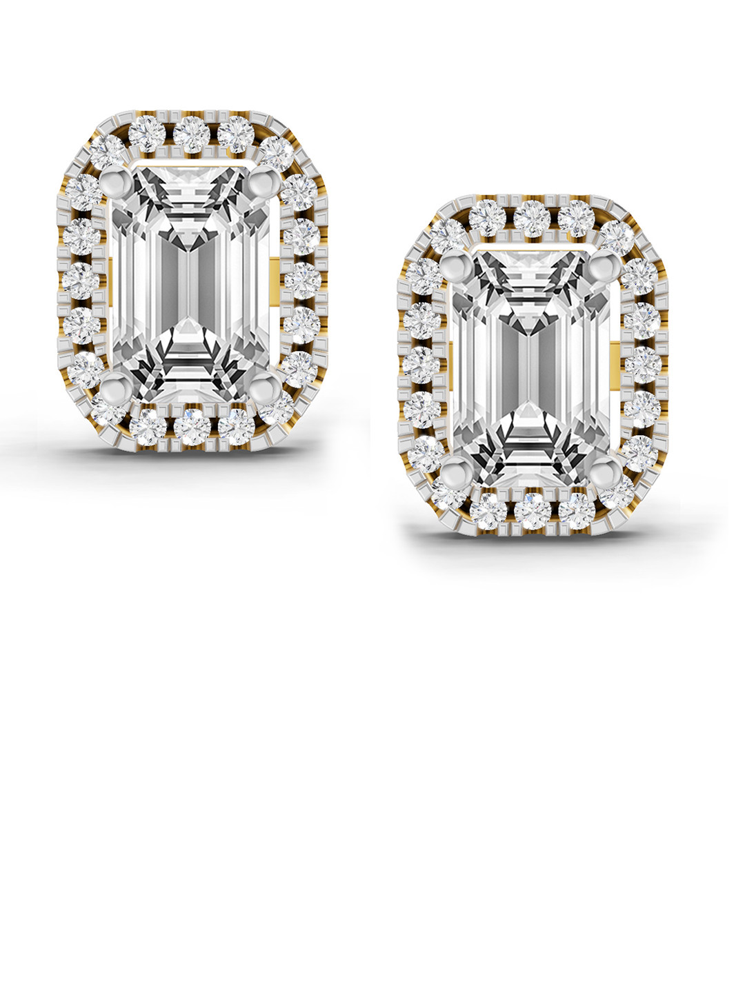 Sparkles 14K Yellow Gold Lab Grown Diamond 1.14 Carat Emerald Shape Halo Diamond Earrings