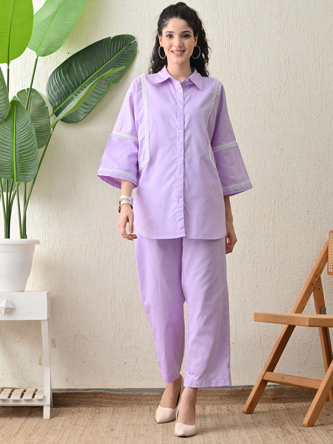 YELLOW PARROT Shirt Collar Shirt With Trousers Co-Ords