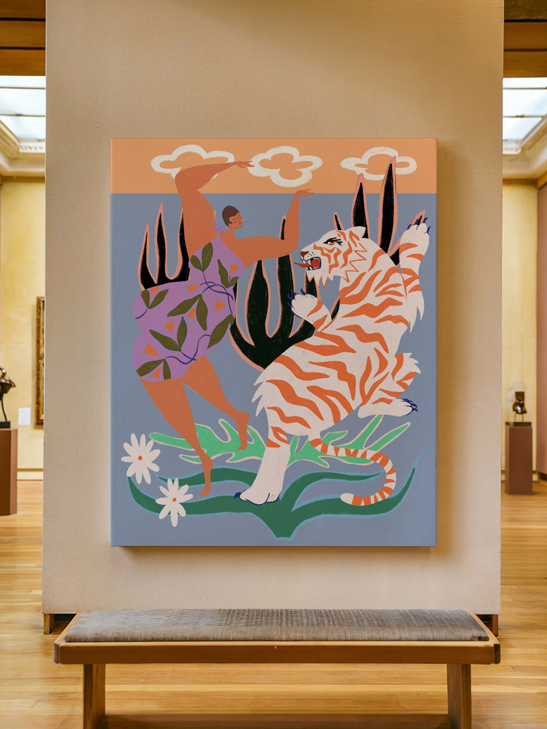 ASIAN MONK Multicoloured Canvas Abstract Wall Painting