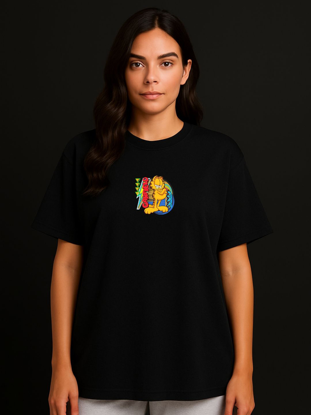 Anikmart Women Garfield Dri-FIT Graphic Printed Round Neck Cotton Oversized T-shirt
