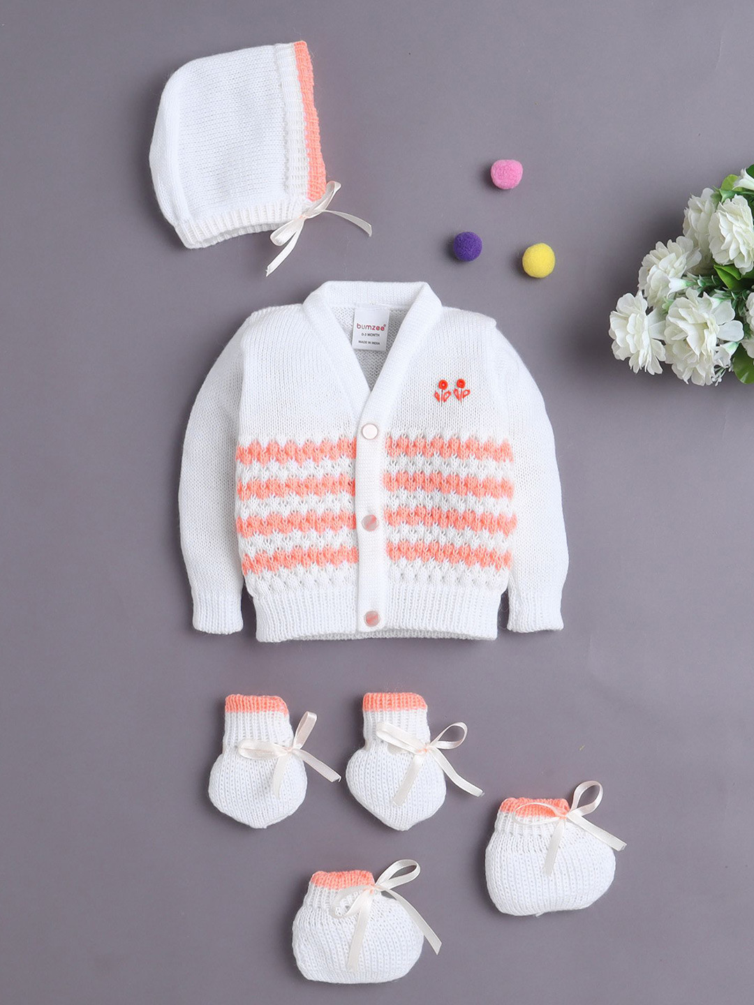 BUMZEE Boys Sweater With Cap Socks & Mittens