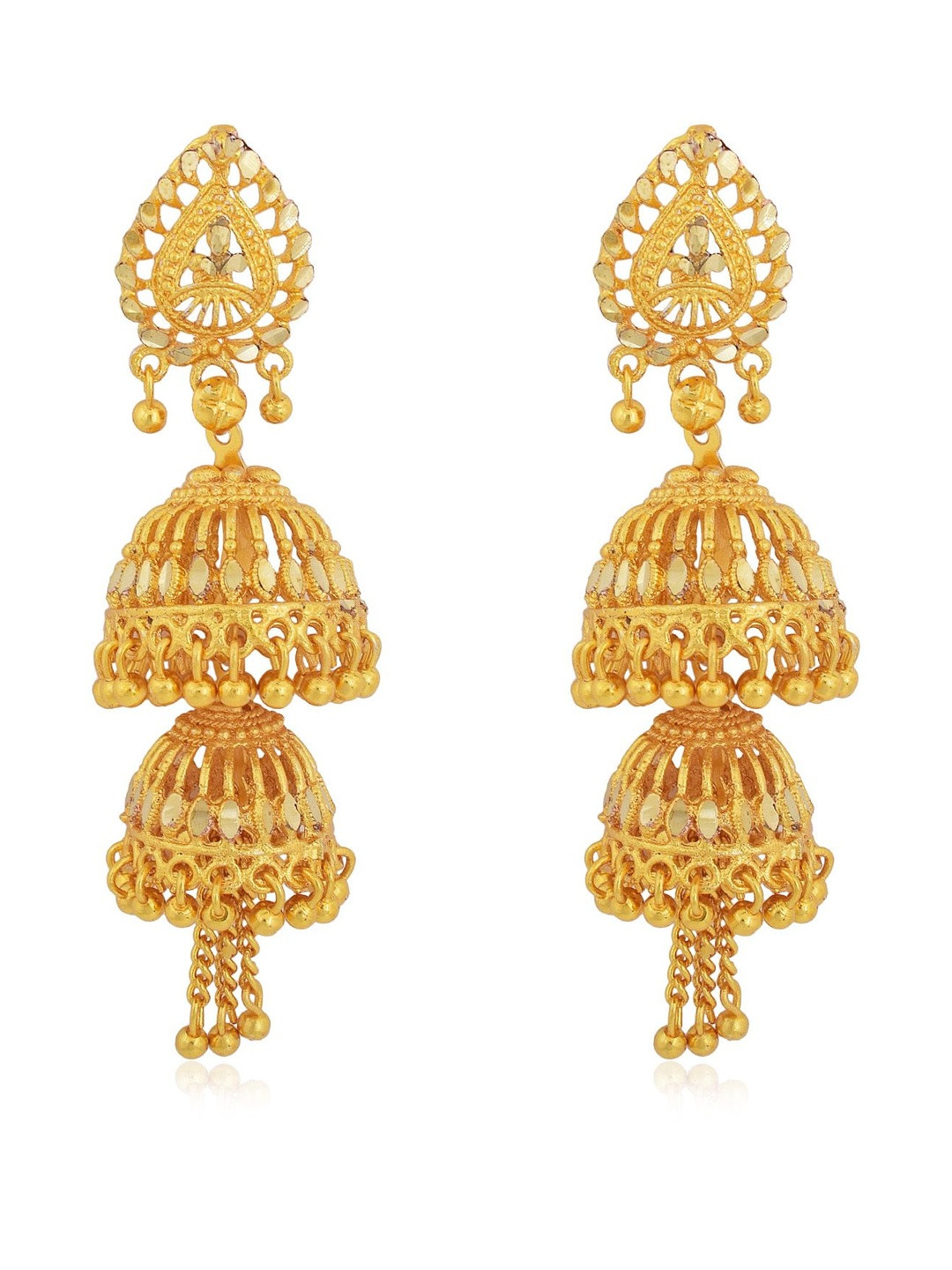 Gold Plated handcrafted Faux Kundan Double Umbrella Bridal earring Jhumki for Women