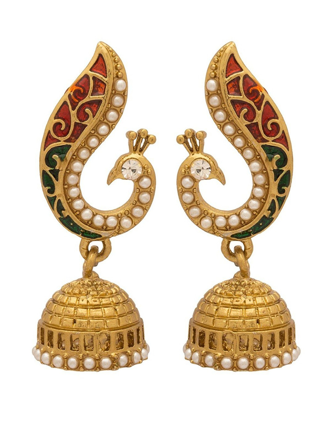 Gold Plated Colourful Meenakari Peacock Dangle & Drop Jhumki for Women