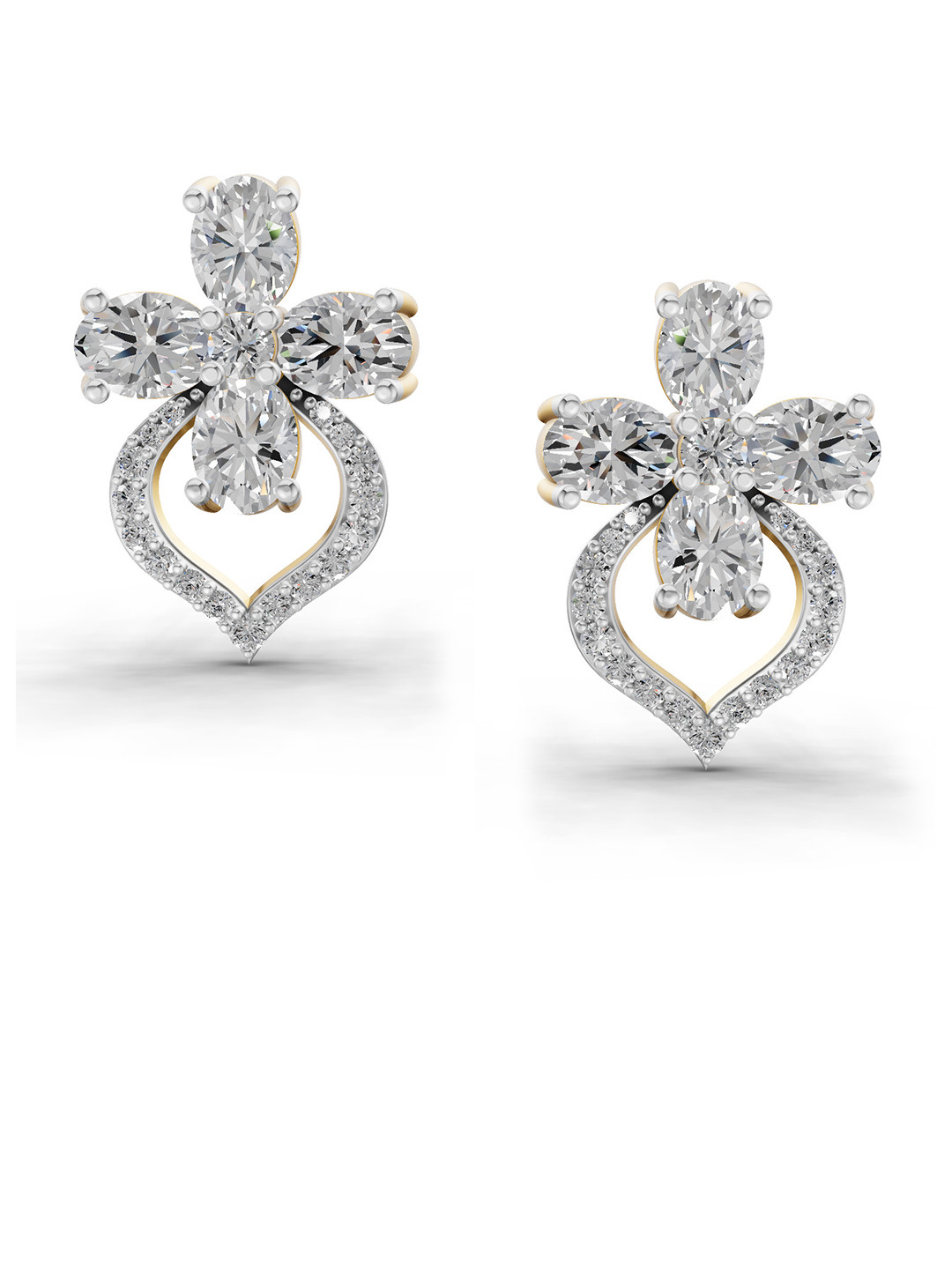 Sparkles 14K Yellow Gold Lab Grown Diamond 1.79 Carat Oval Shape Cluster Diamond Earrings