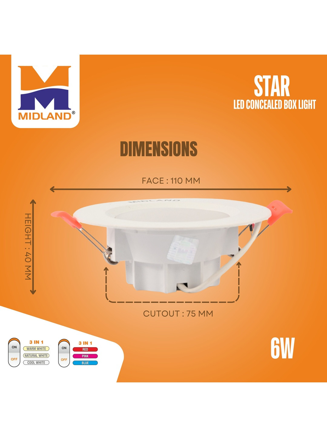MIDLAND 6W Star 3-in-1 LED Concealed Box Light