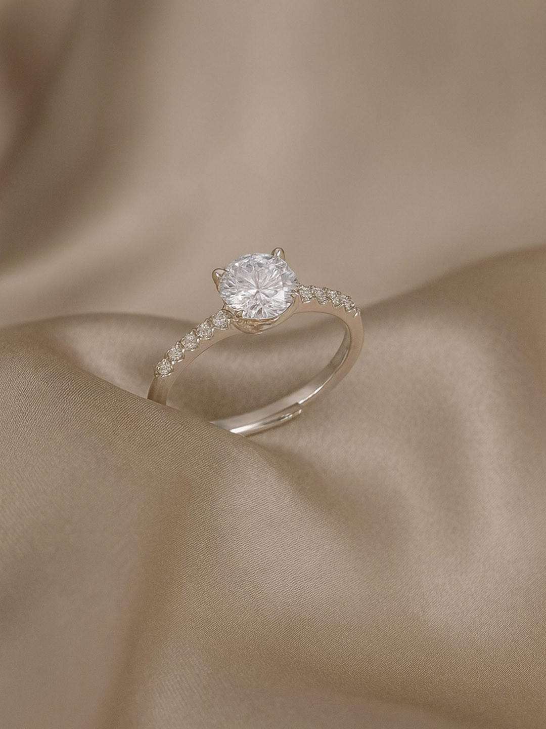 Tora 92.5 Silver Rhodium-Plated Cubic Zirconia-Stone-Studded Finger Ring