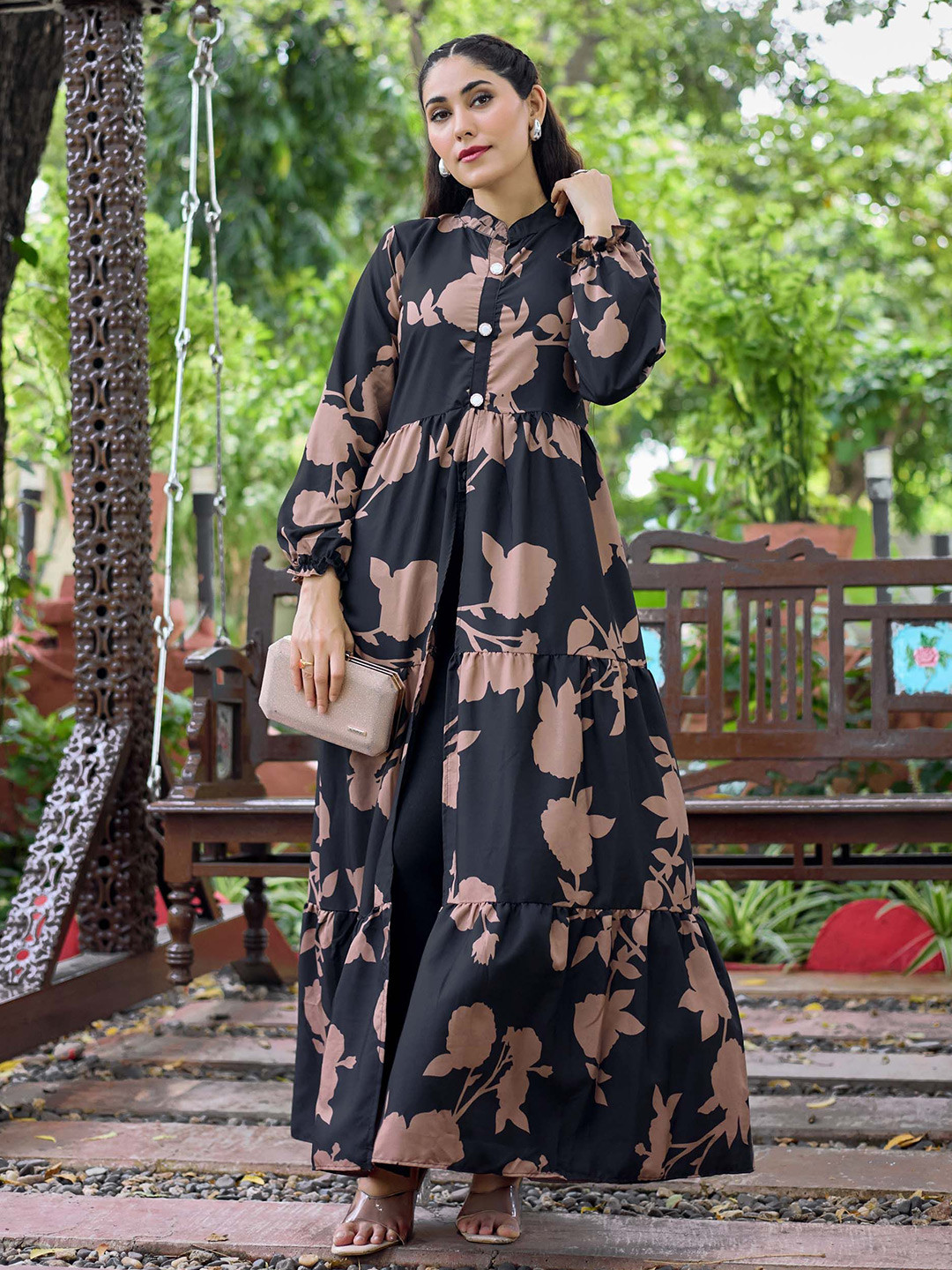 SARINKU Black Printed Pure Crepe Kurti