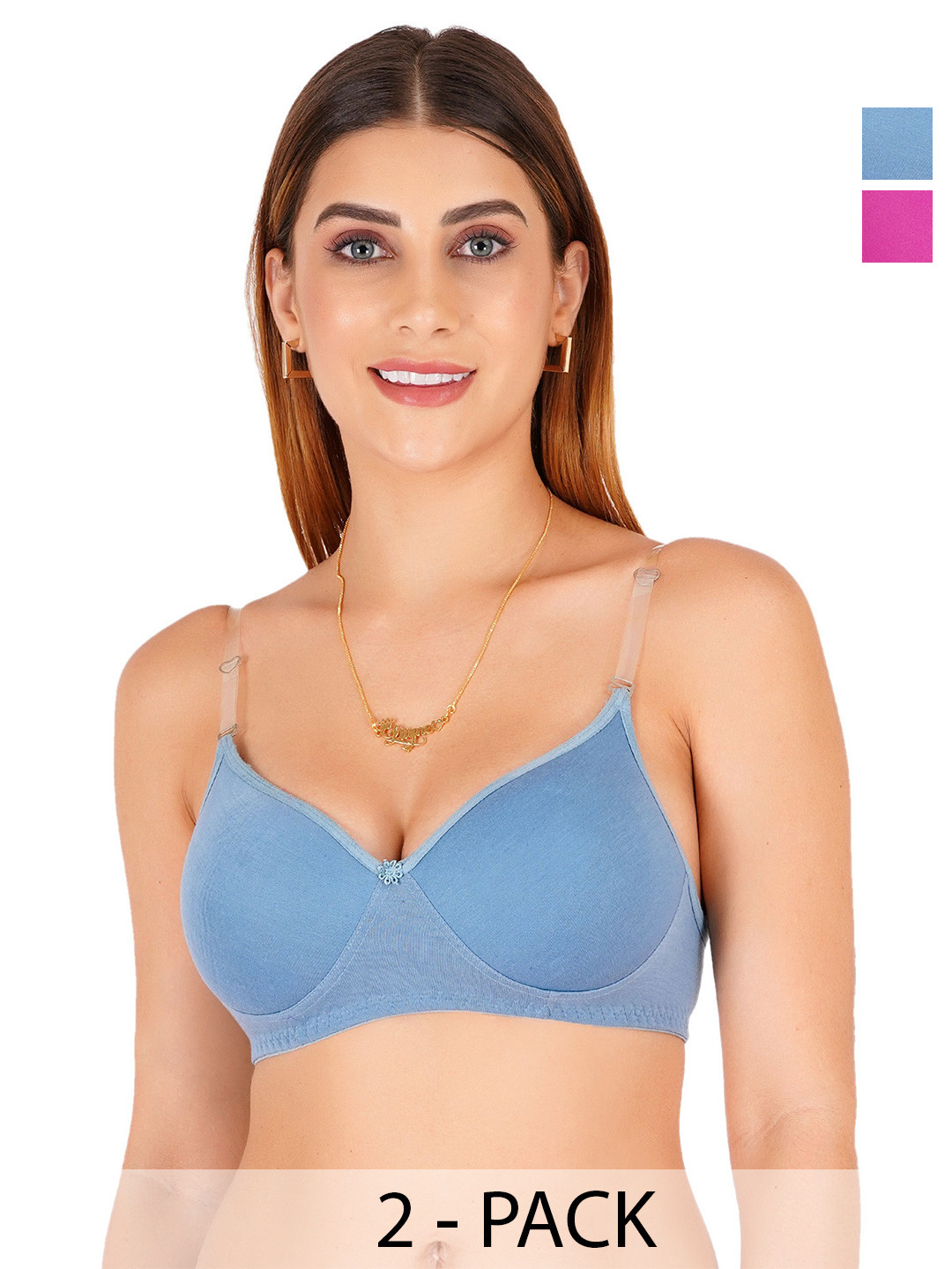 Liigne Pack of 2 Cut and Sew Full Coverage Lightly Padded Bra With Transparent