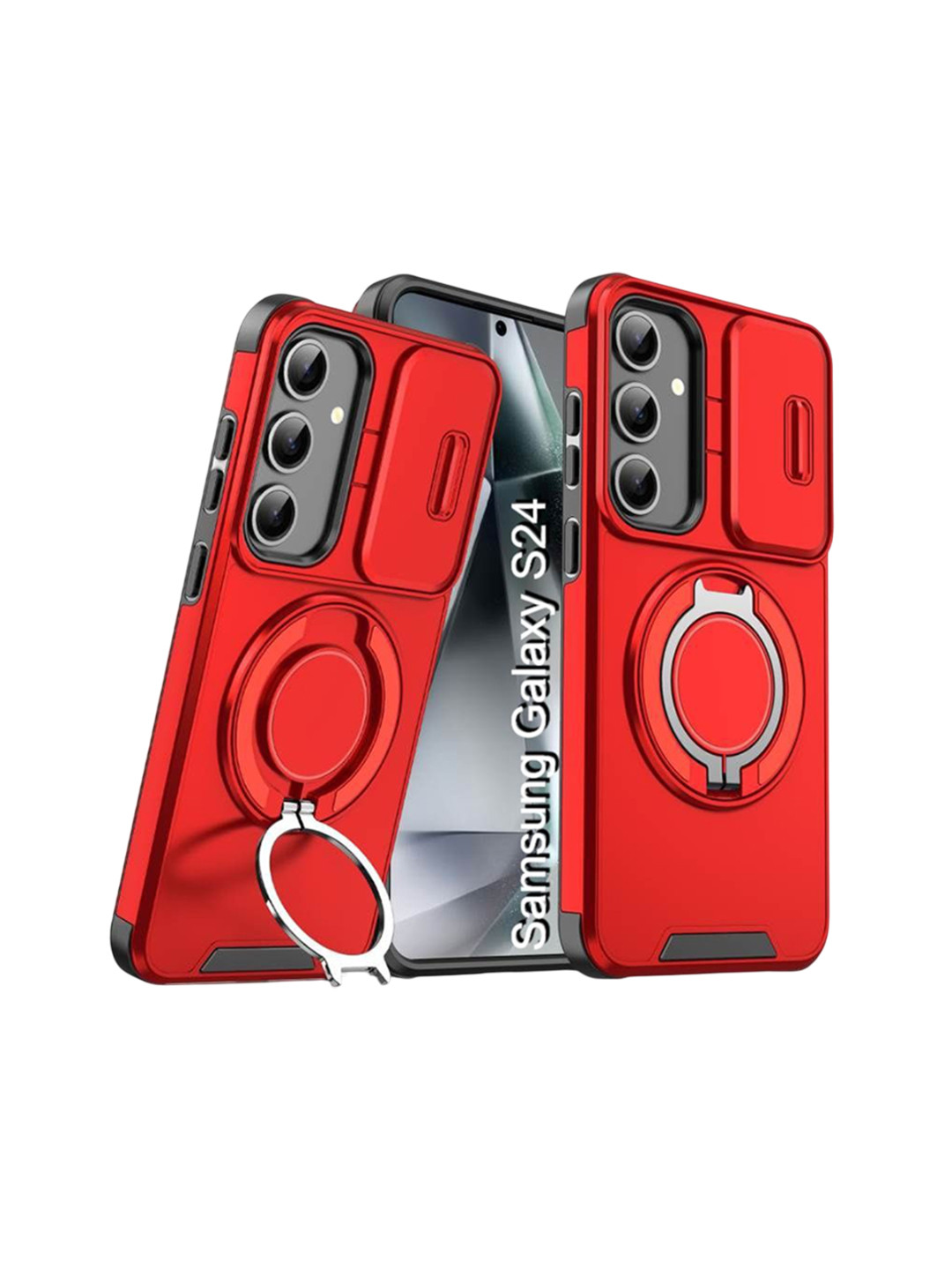 Luxury Kase Shockproof Samsung Galaxy S24 5G Magnetic Back Case With Slide Camera Cover