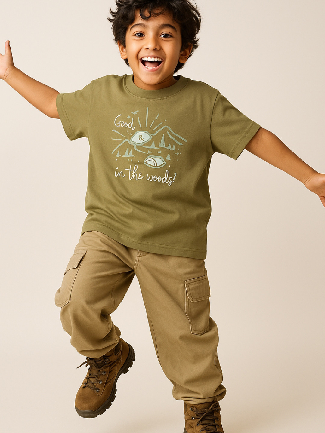 TALES & STORIES Boys Olive Cotton Tshirts
