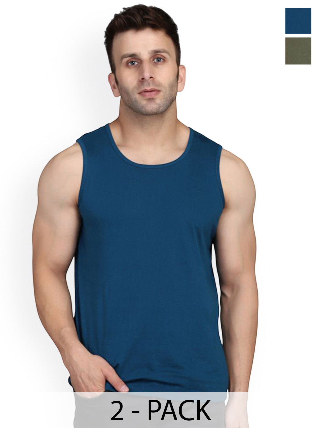 SLOWLORIS Set Of 2 Teal Cotton Gym Innerwear Vests