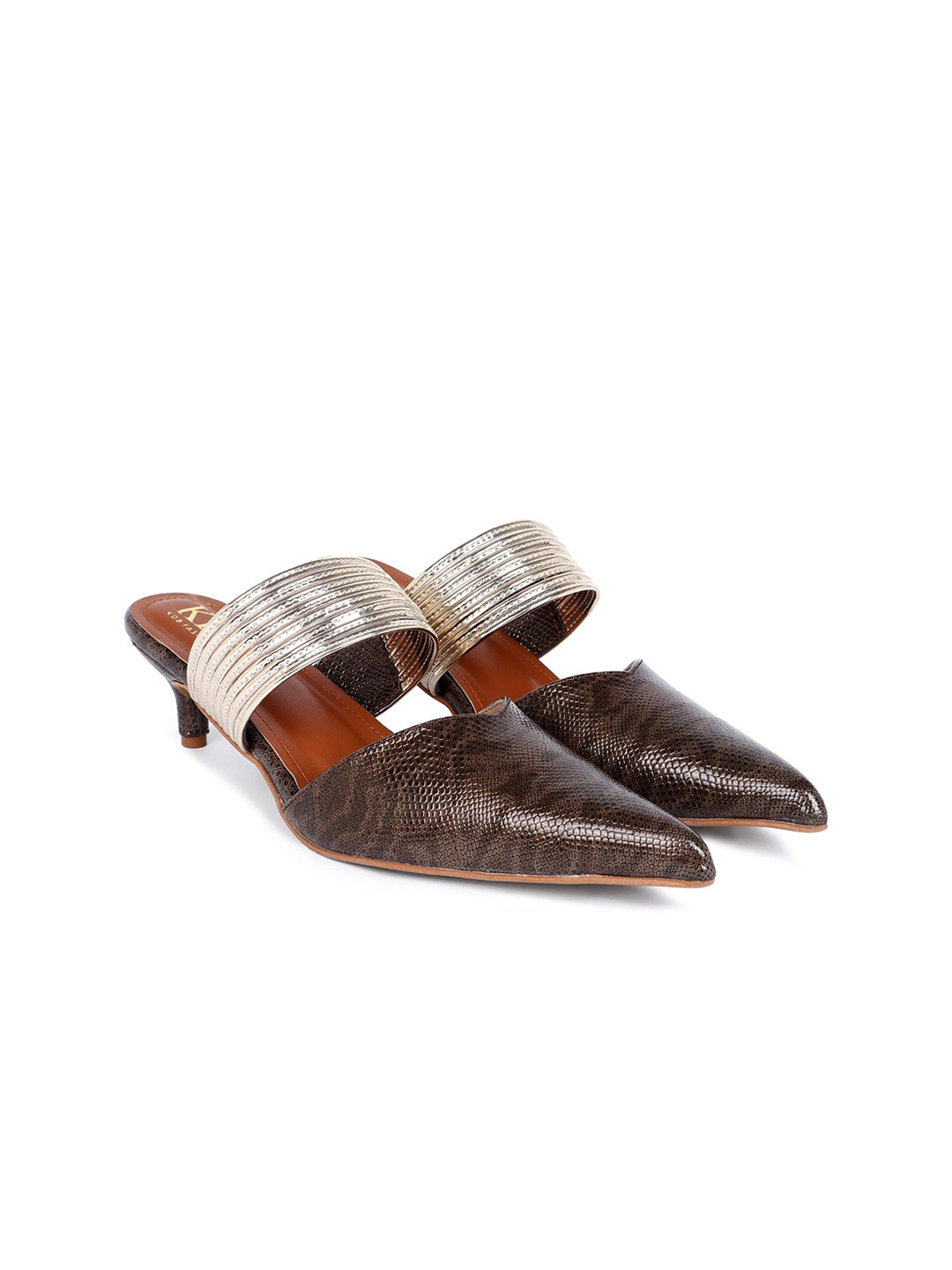 KIVE FASHIONS Patent Leather Kitten Heel Mules