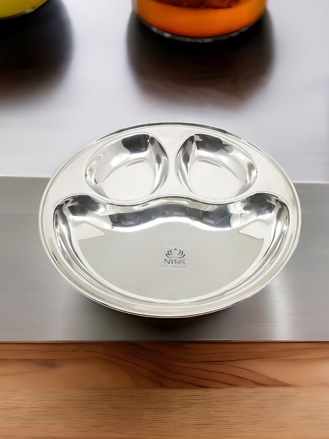 Nyra Kitchenware Stainless Steel 3 in 1 Dishwasher Safe Partition Bhojan Plate