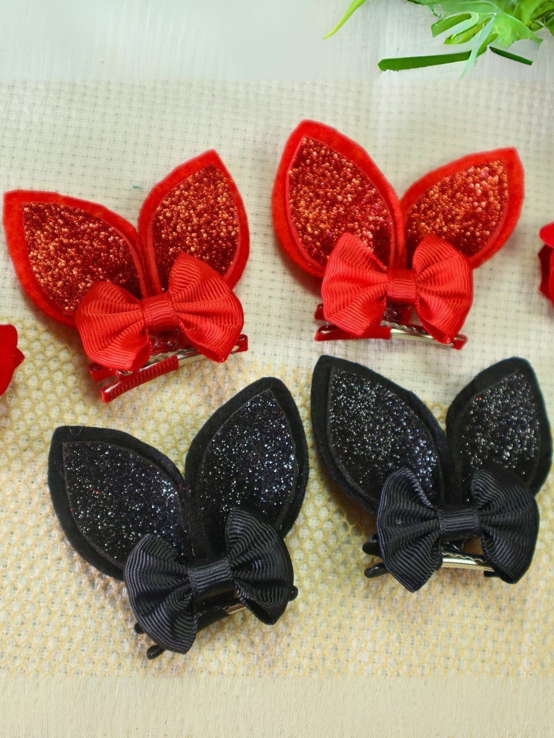 Kamule Girls Pack of 4 Embellished Bunny Ears Hair Clip Accessory