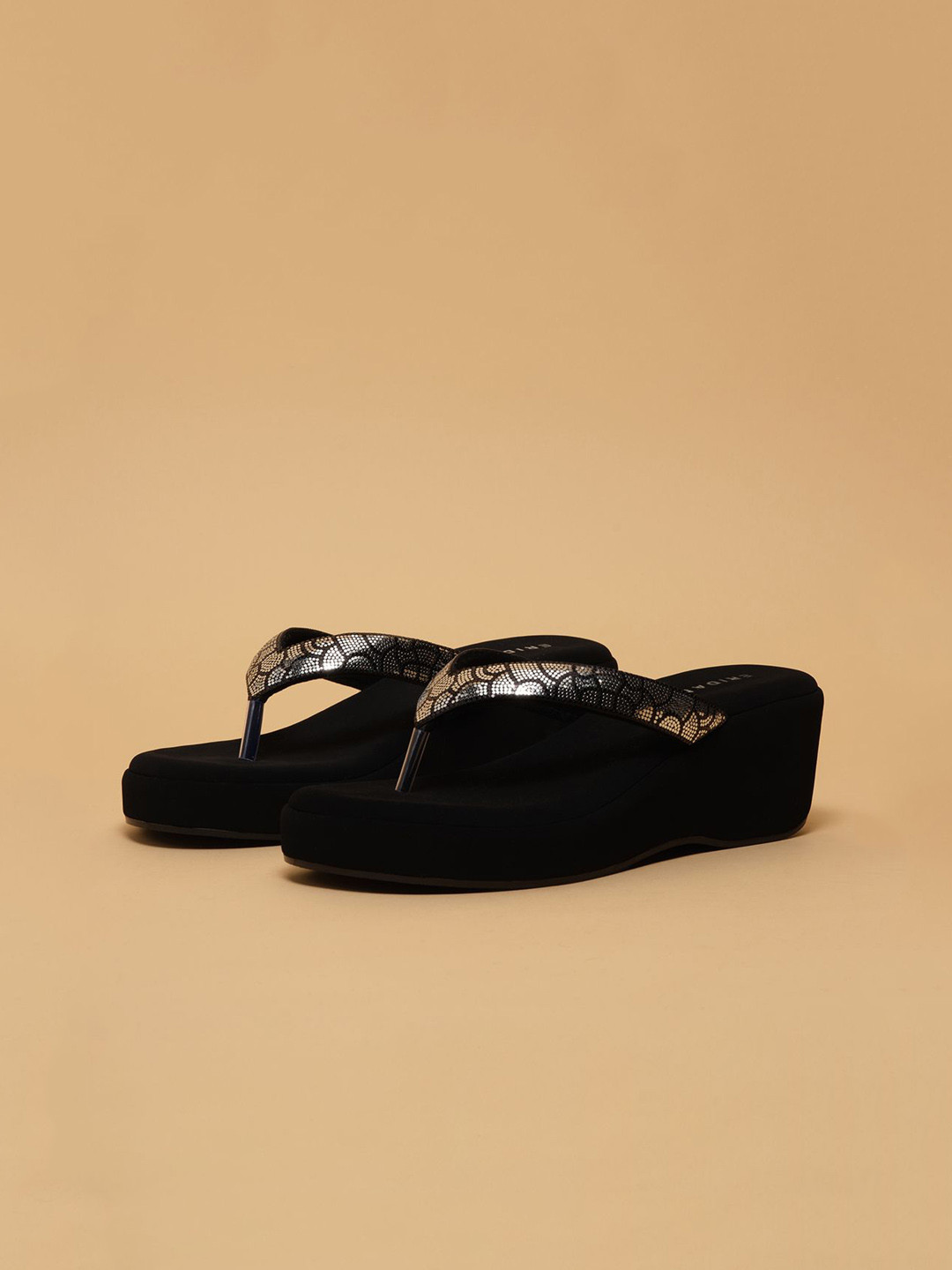 ERIDANI Women Embellished Thong Wedge Sandals