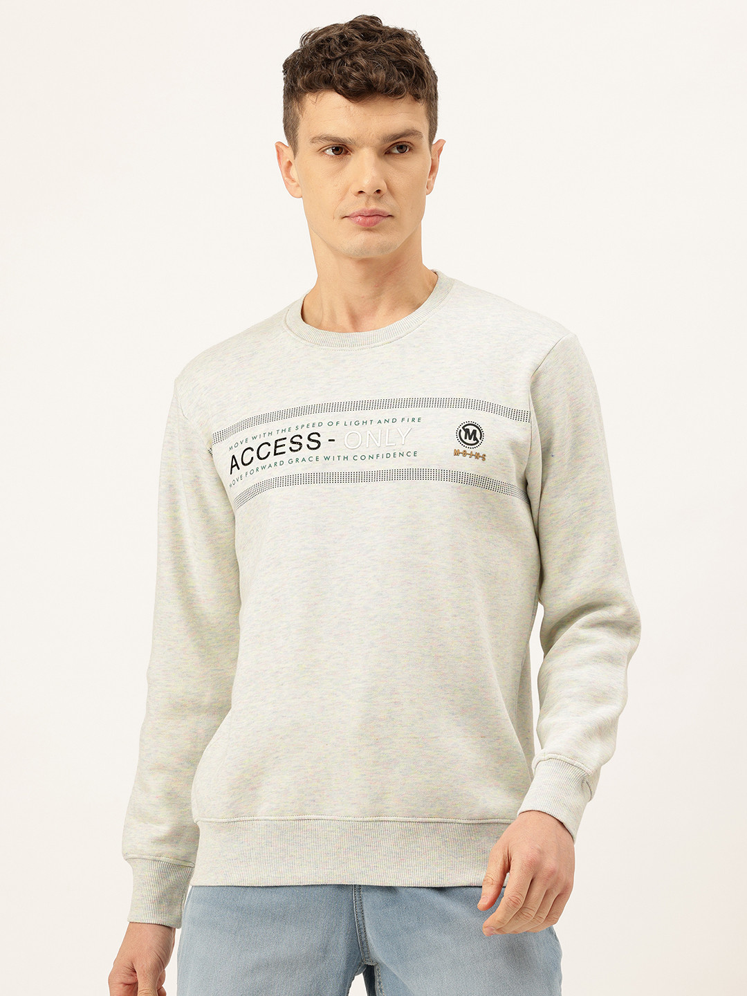 Monte Carlo Typography Printed Heathered Effect Cotton Rich Sweatshirt with Inner Fleece
