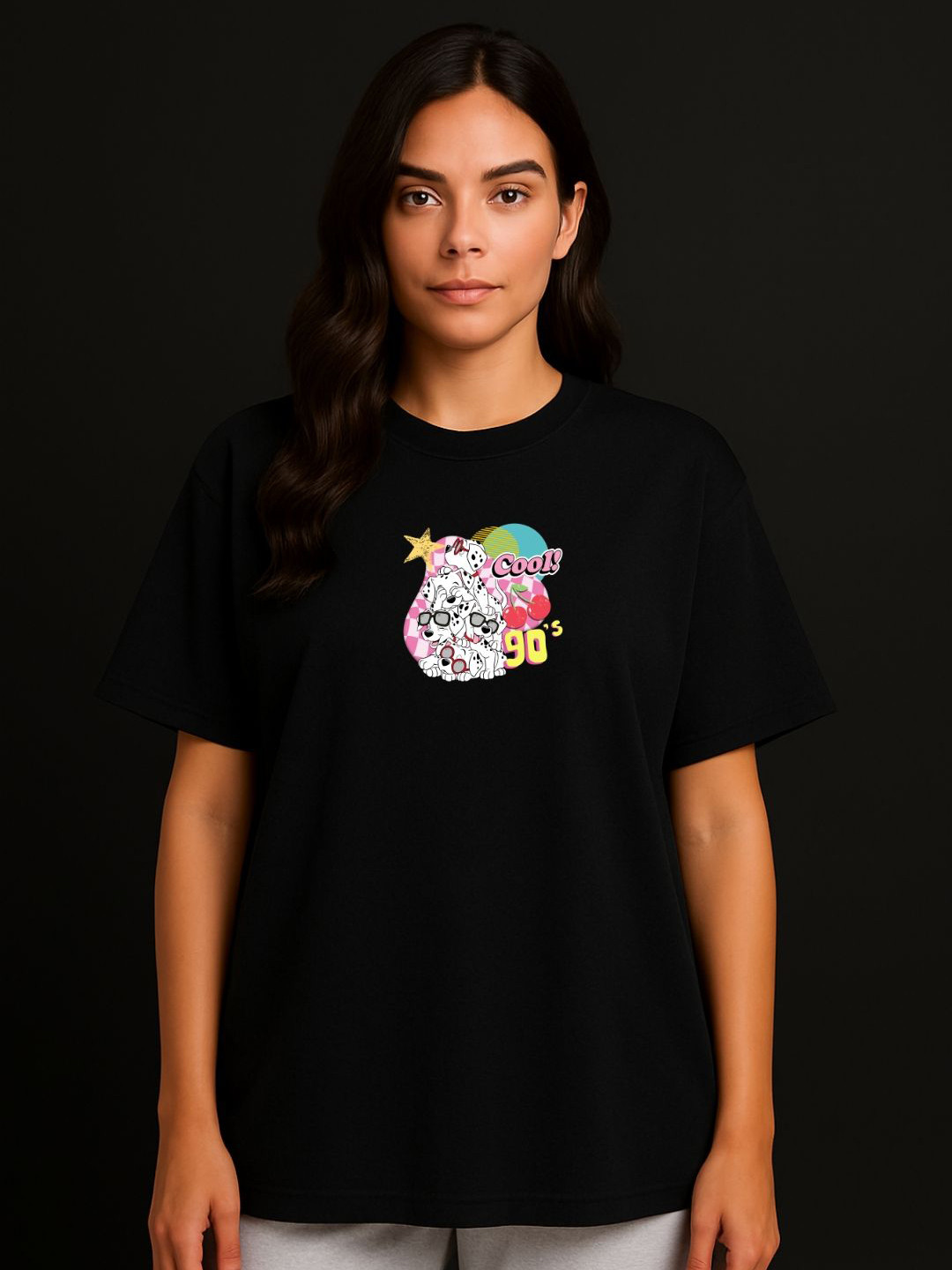 Anikmart Women 101 Dalmatians Dri-FIT Graphic Printed Round Neck Cotton Oversized T-shirt