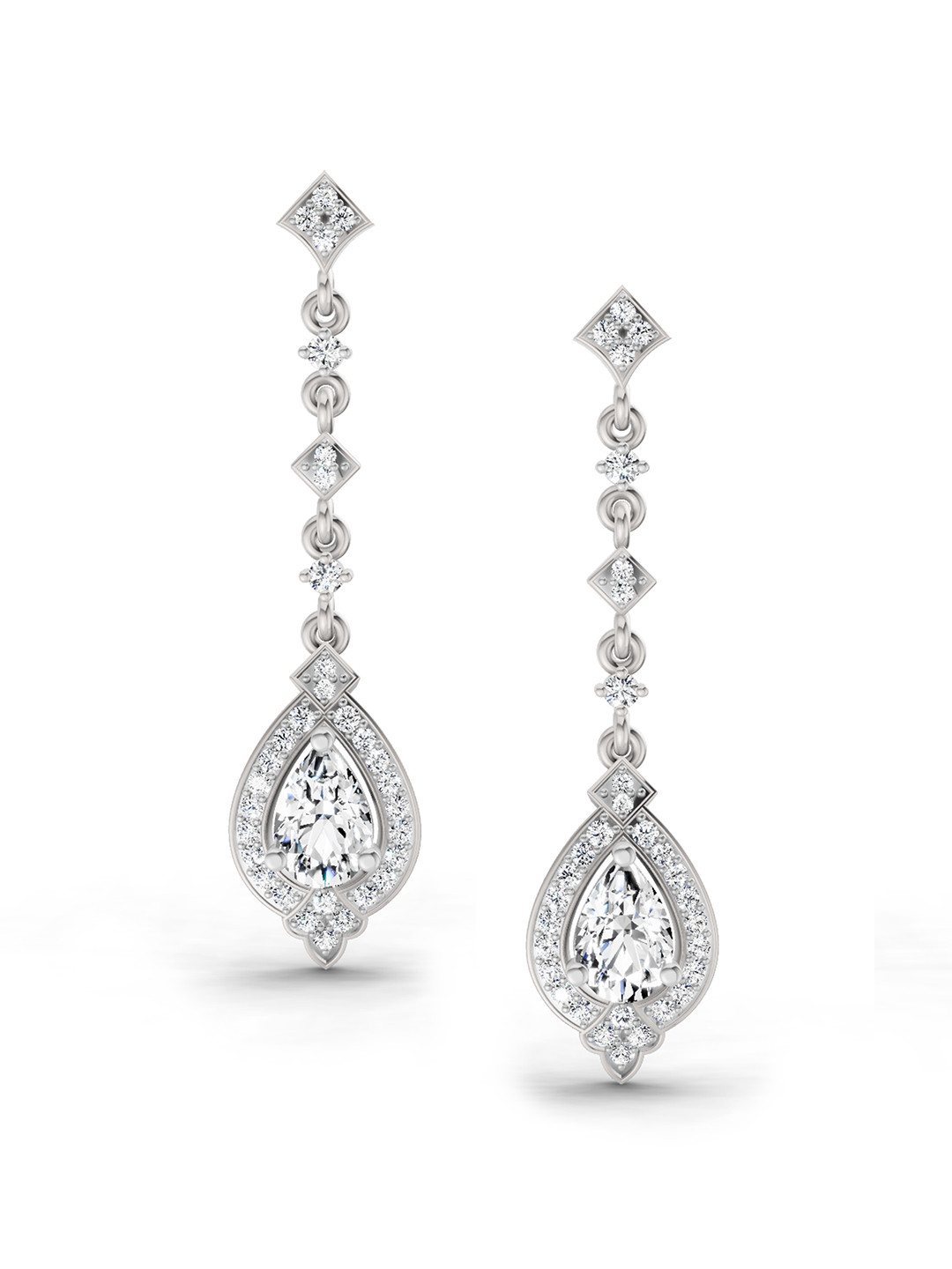 Sparkles 14K White Gold Lab Grown Diamond 0.66 Carat Pear Shape Dangle Diamond Earrings