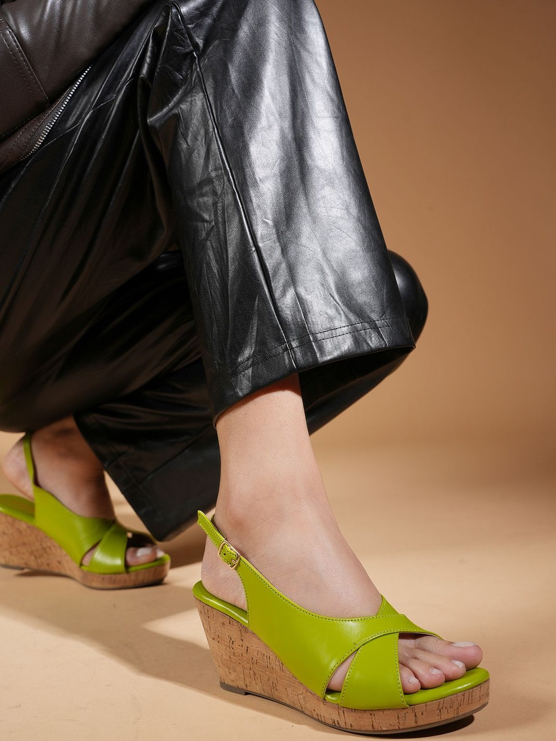 DressBerry Women Green Party Wedge Sandals with Buckles