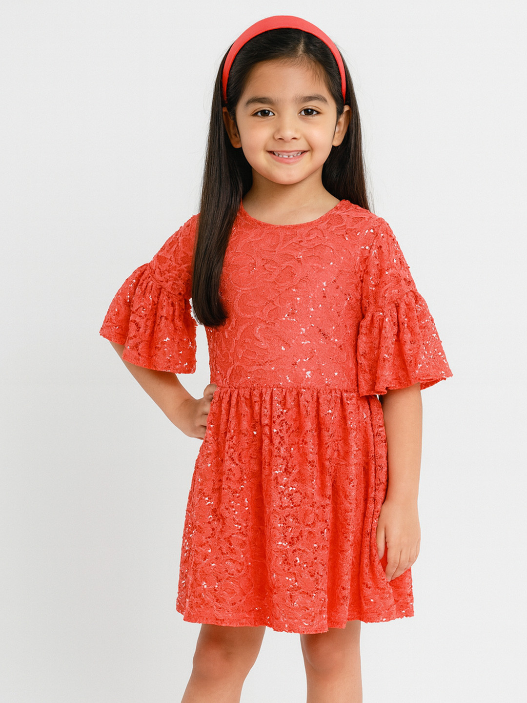 KidsDew Girls Bell Sleeve Lace Fit and Flare Dress