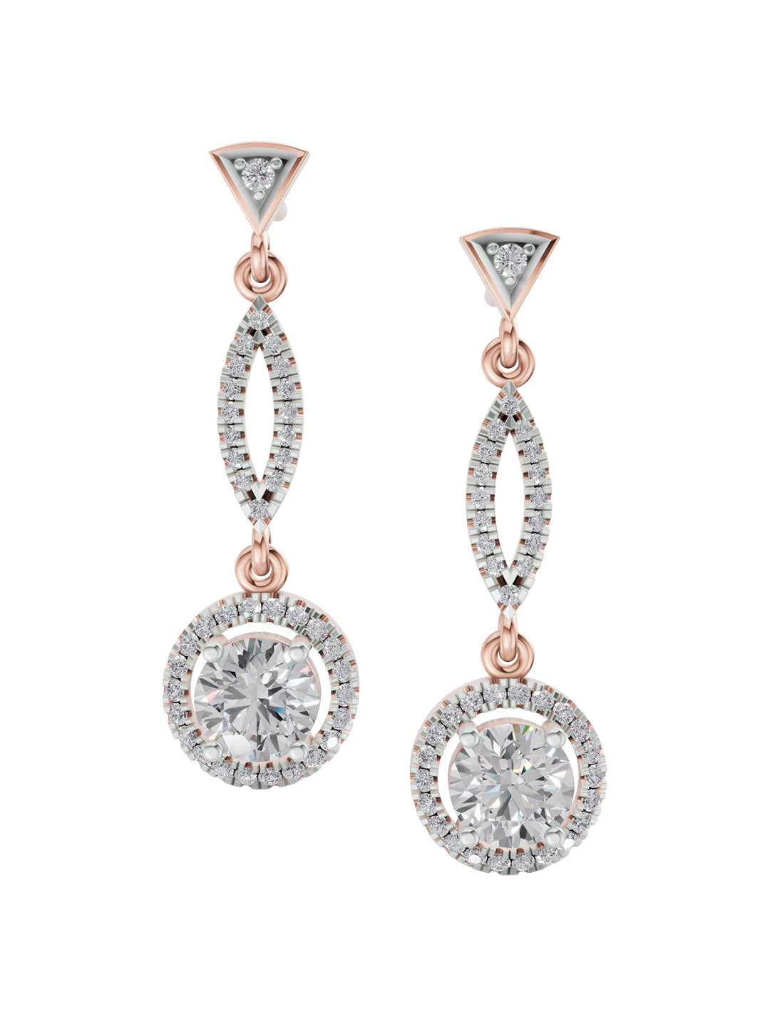 Sparkles 14K Rose Gold Lab Grown Diamond 0.89 Carat Round Shape Dangle Diamond Earrings