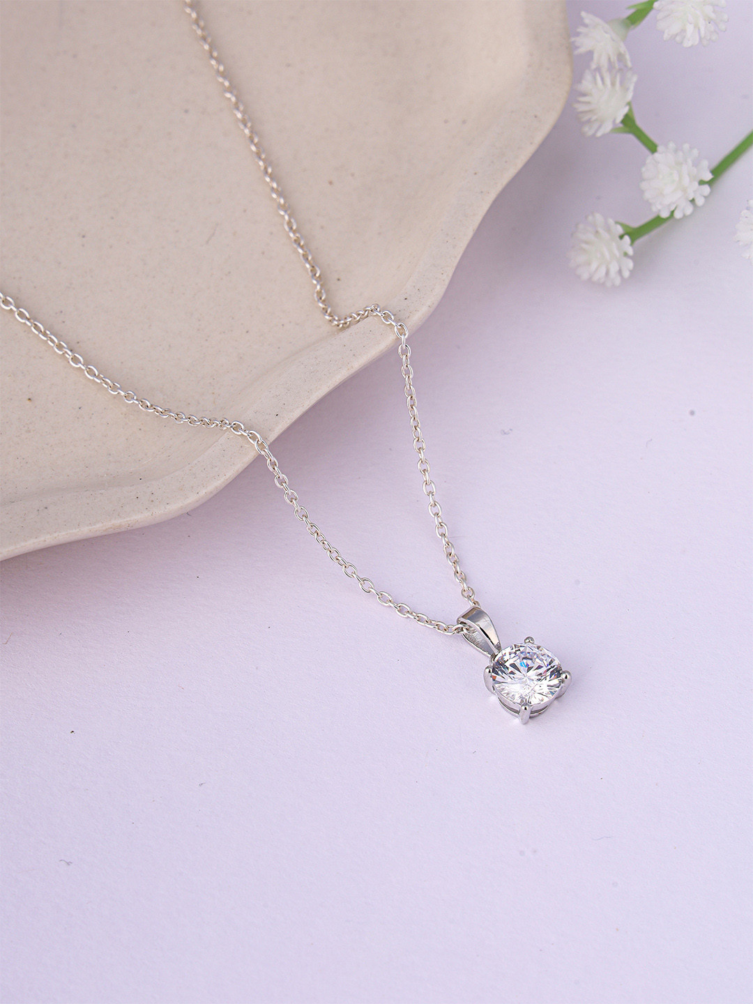 RAGABANDHA DESIGN STUDIO Sliver-Plated Cubic Zircon Pendant with Chain