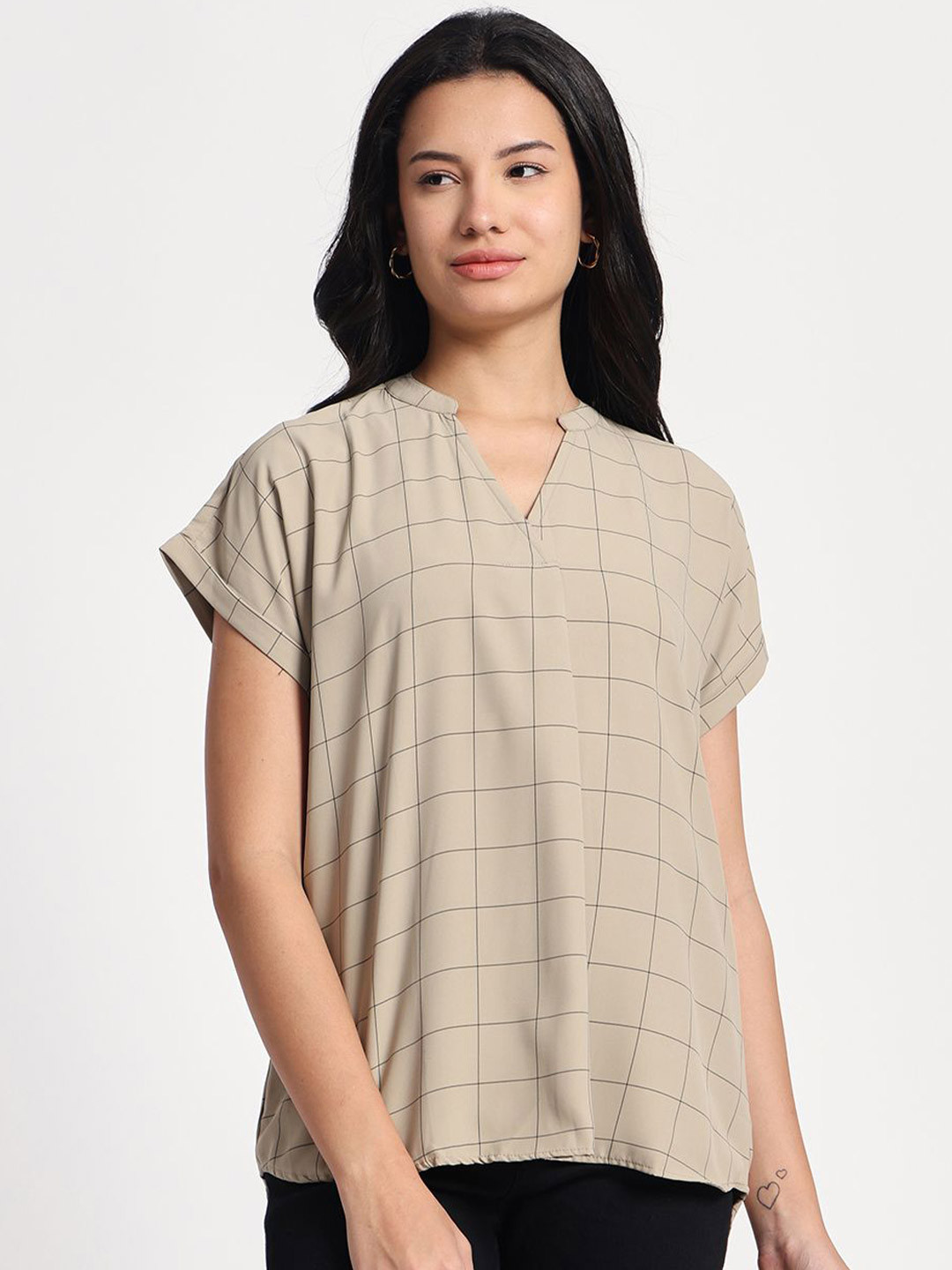 Vivika Womens Vintage Mauve Checkered  Top