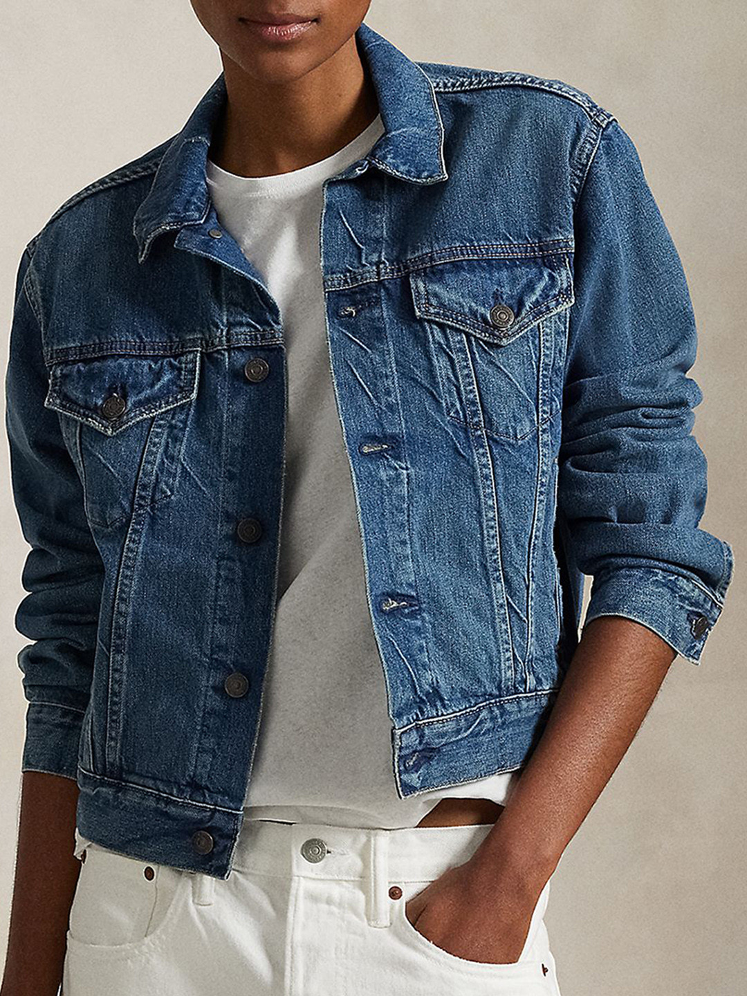 Polo Ralph Lauren Spread Collar Denim Trucker Crop Jacket