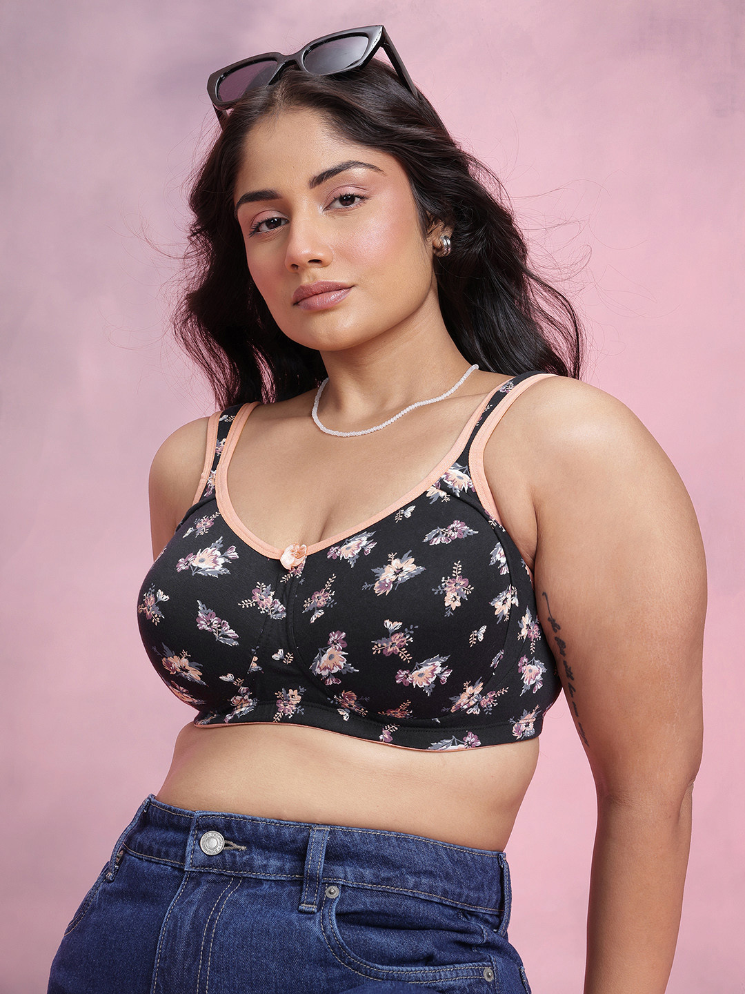 DressBerry Plus Size Floral Full Coverage Lightly Padded Tshirt Bra DRM-DB-MK07-BD-TBC