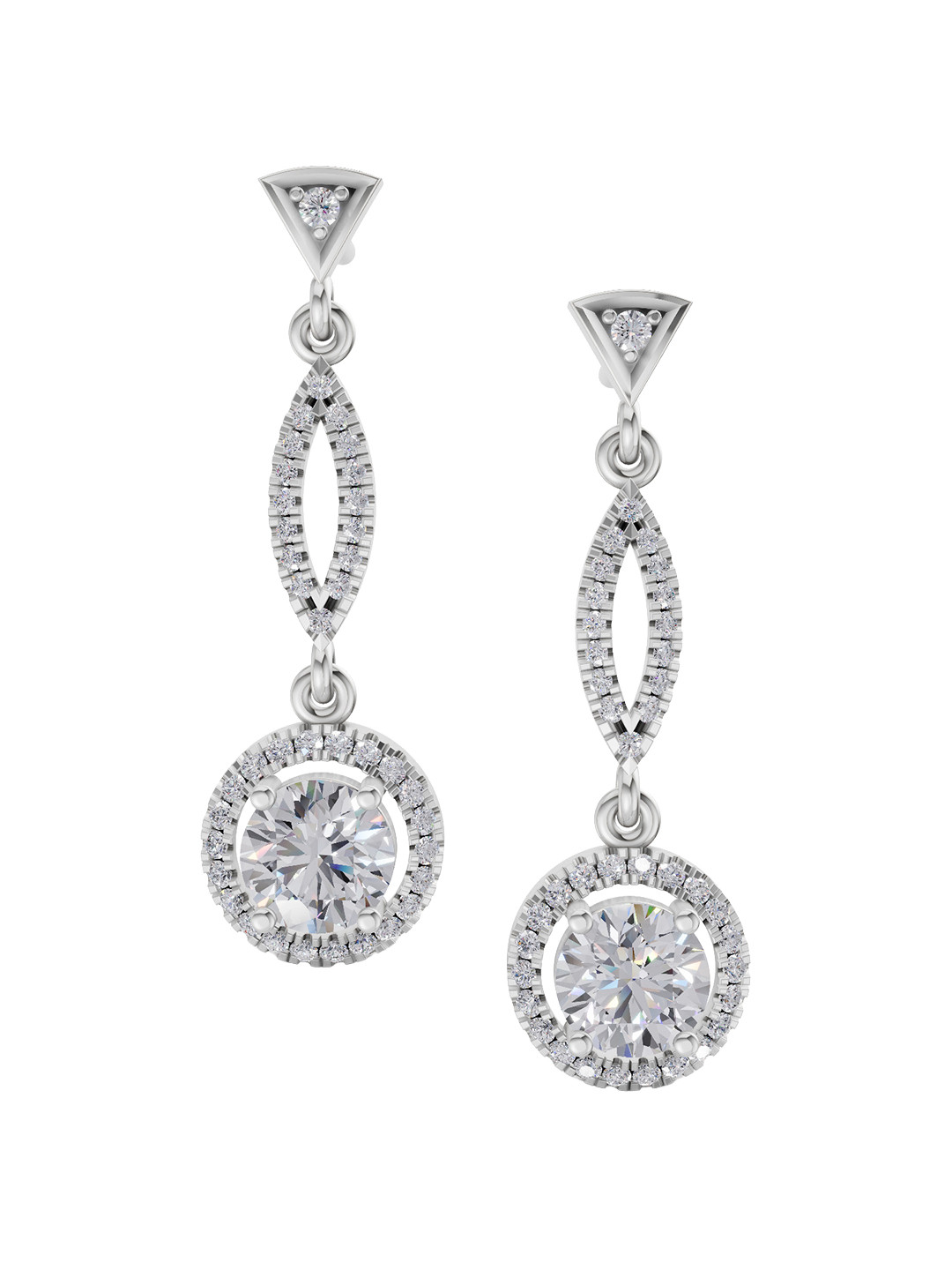 Sparkles 14K White Gold Lab Grown Diamond 0.89 Carat Round Shape Dangle Diamond Earrings