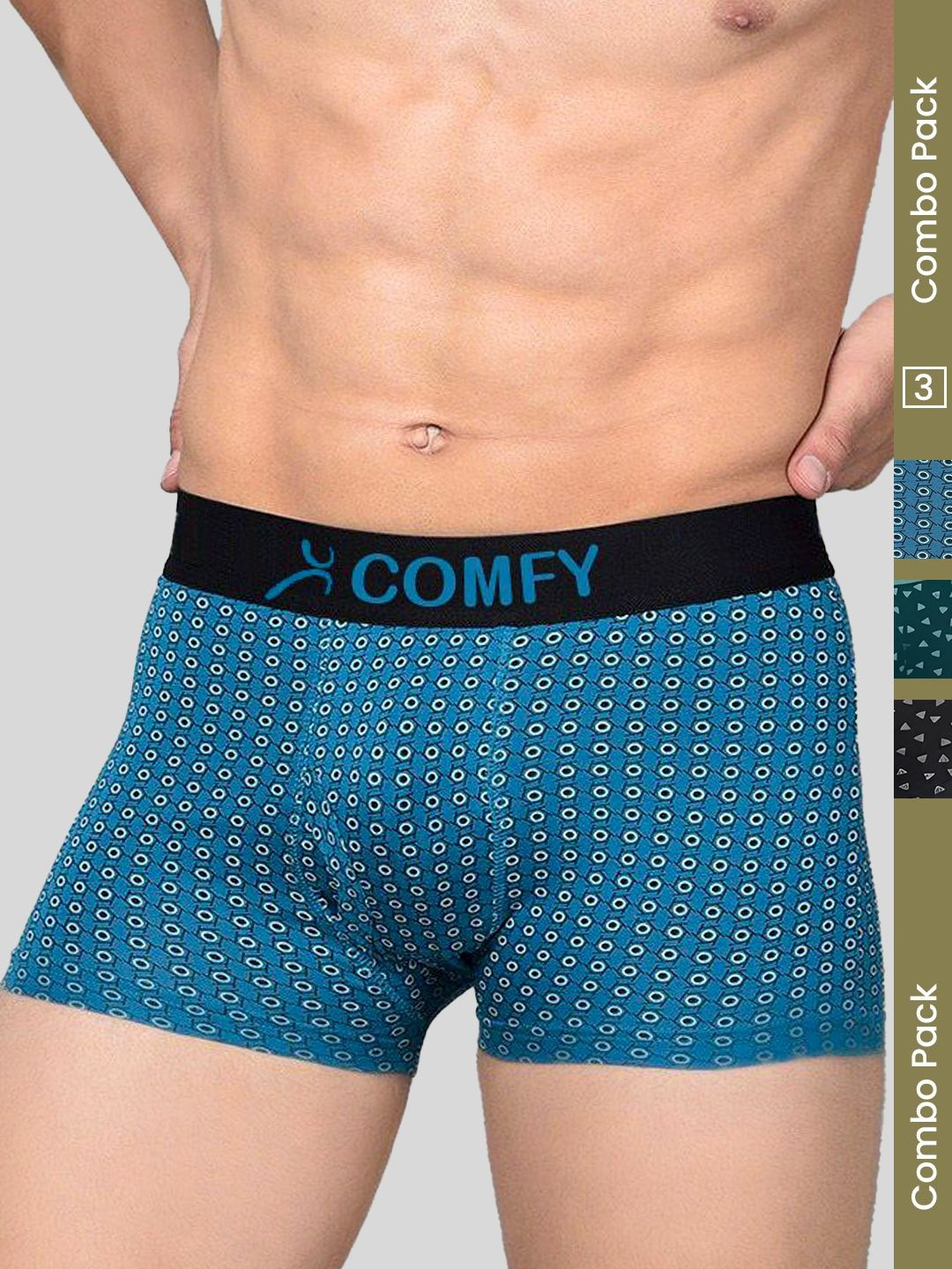AMUL COMFY Men Pack of 3 Printed Cotton Trunk