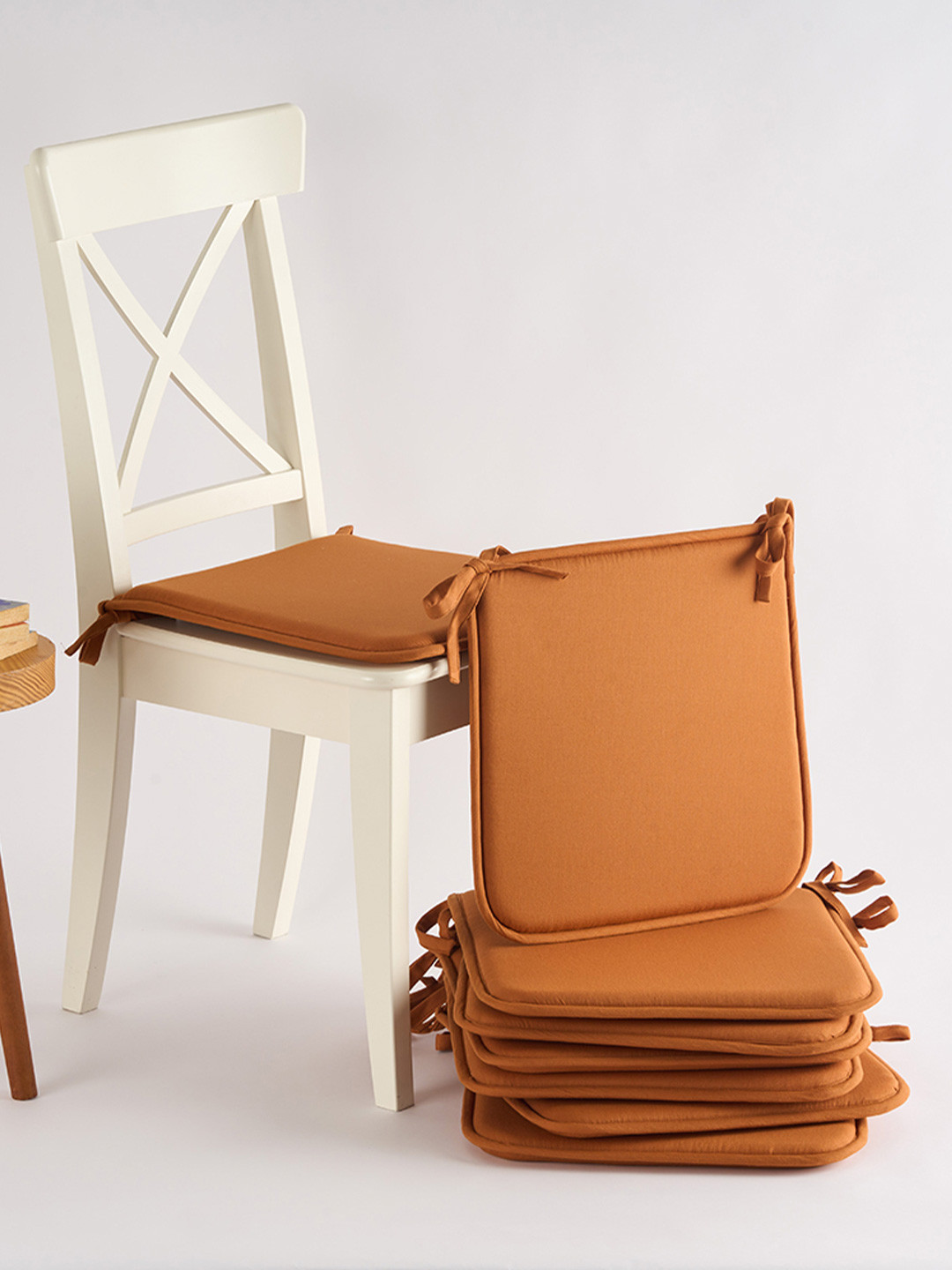 SKANDA FAB Set Of 8 Cinnamon Brown Pure Cotton Foam Chair Pad