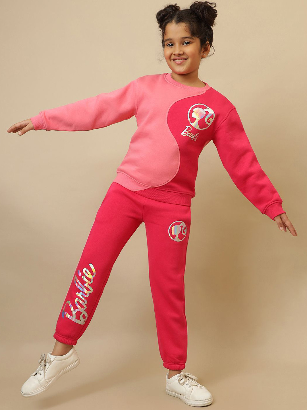 Kids Ville Girls Barbie Printed Sweatshirts With Jogger