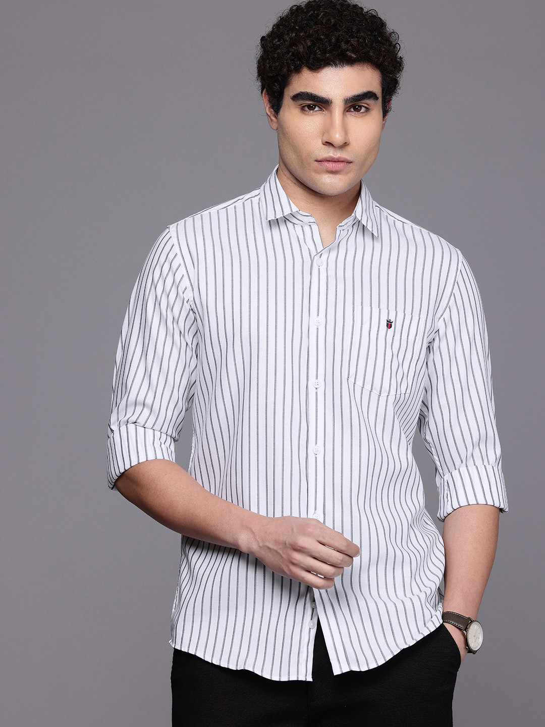 Louis Philippe Sport Nirvana Striped Pure Cotton Slim Fit Casual Shirt