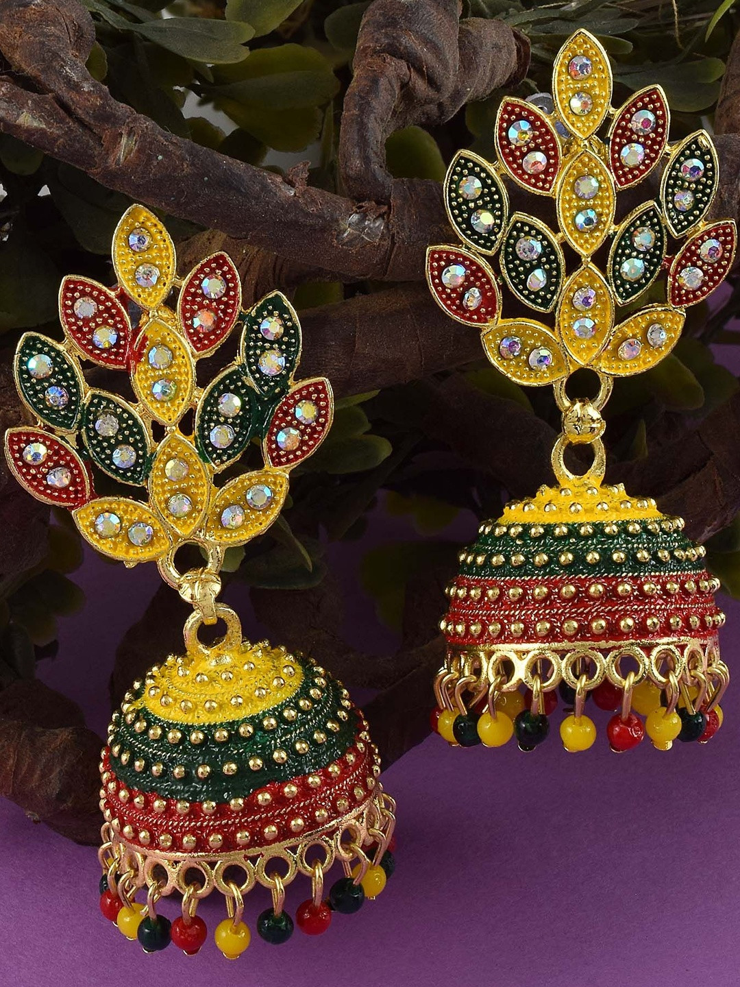 Brass Goldplated Handmade Rasrawa Mutlcolour Colourful Jhumka Earrings Women