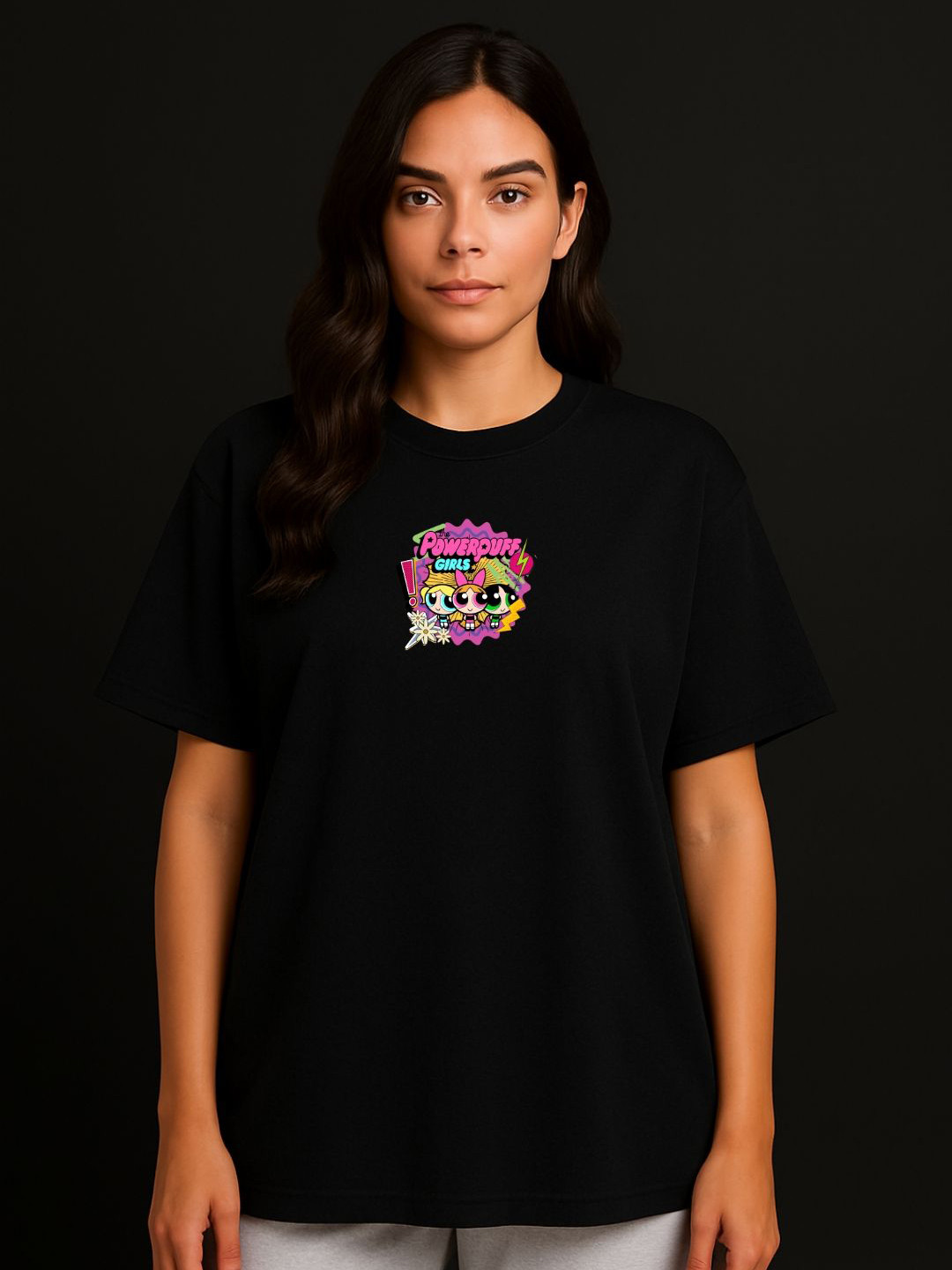 Anikmart Women Powerpuff Girls Dri-FIT Graphic Printed Round Neck Cotton Oversized T-shirt
